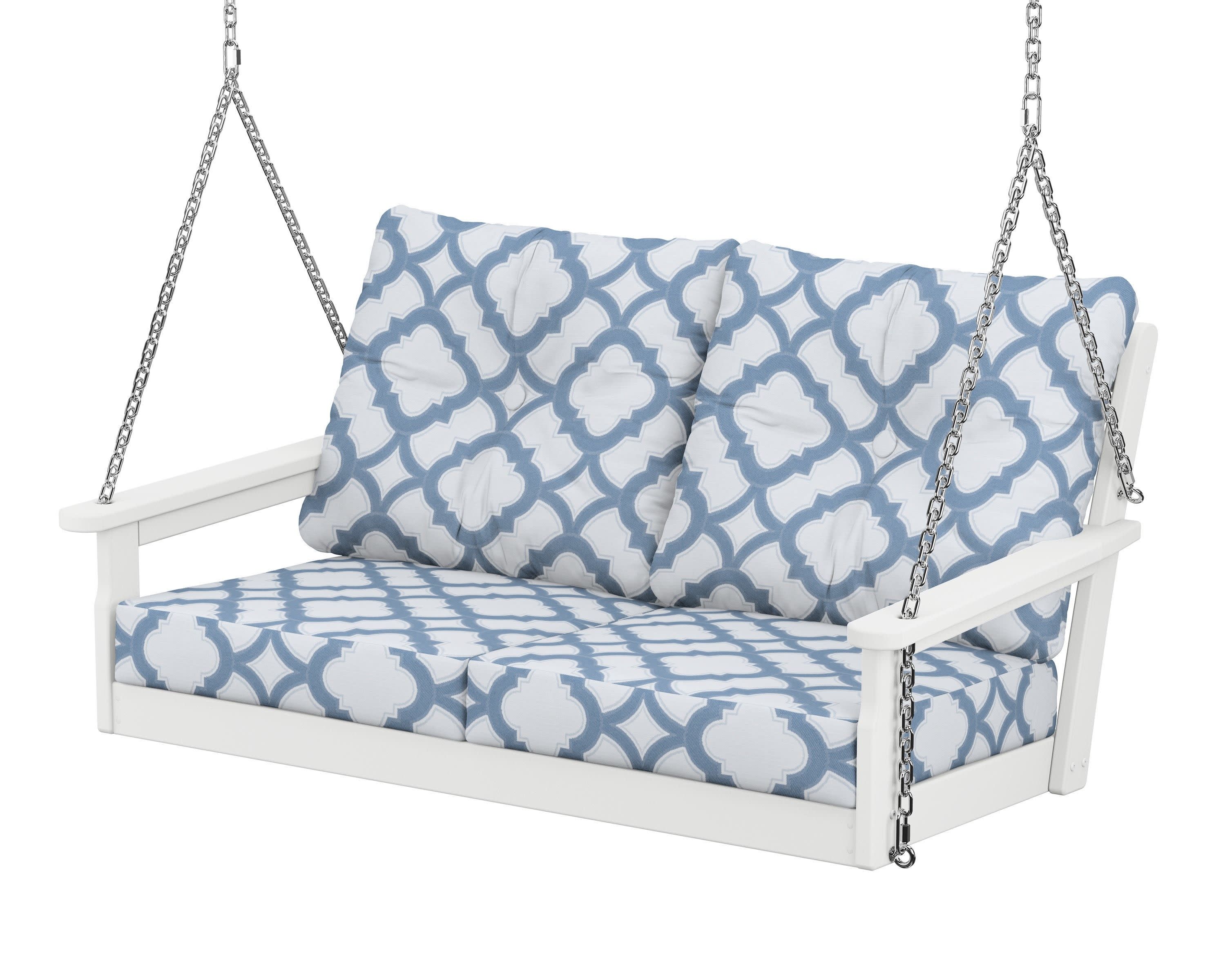 Vineyard Deep Seating Swing in White / Trellis Sky Blue