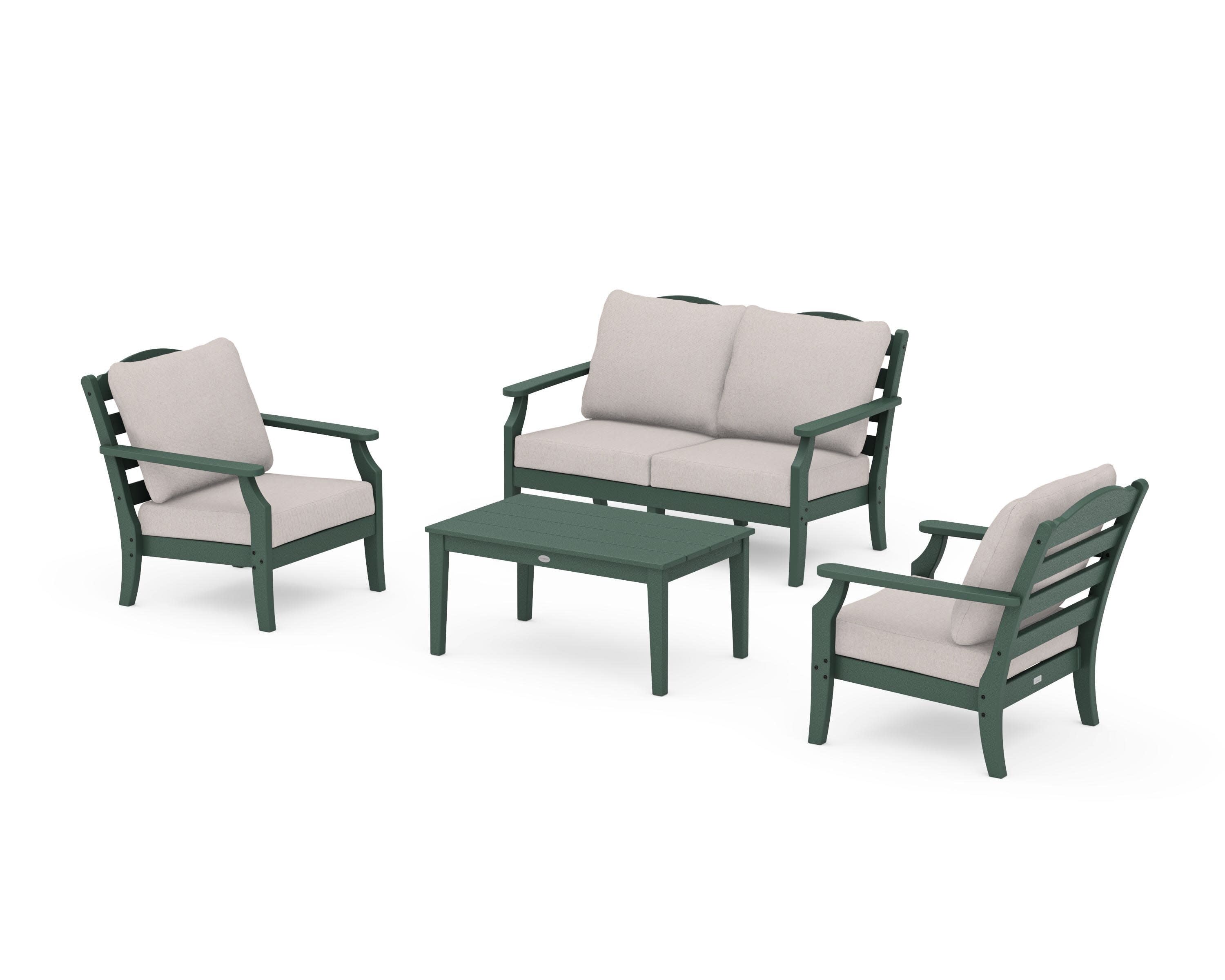 Savannah 4-Piece Deep Seating Set with Loveseat in Green / Dune Burlap