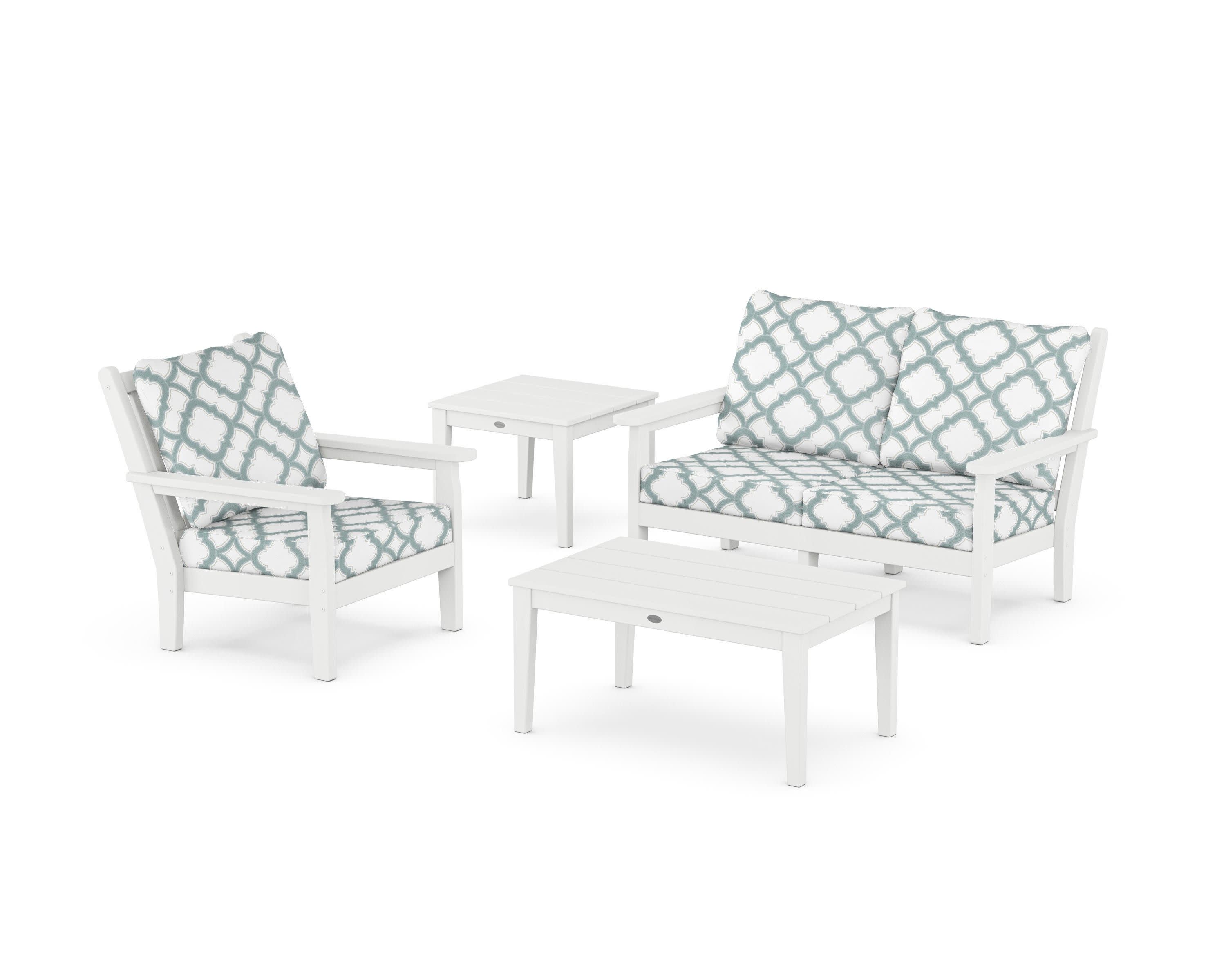Chippendale 4-Piece Deep Seating Set in White / Trellis Glacier Spa