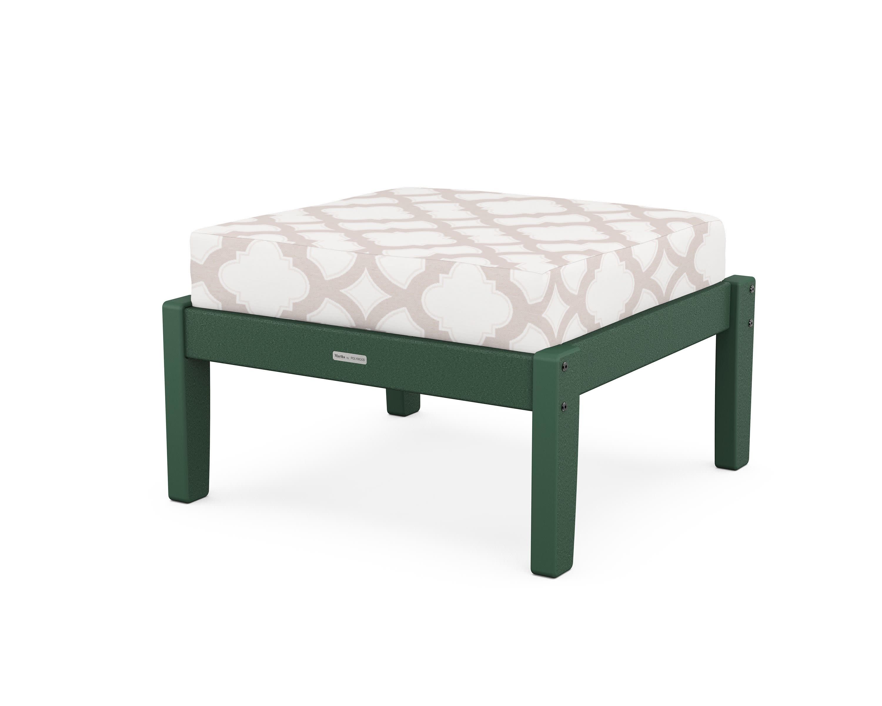 Chinoiserie Deep Seating Ottoman in Green / Trellis Dune Burlap