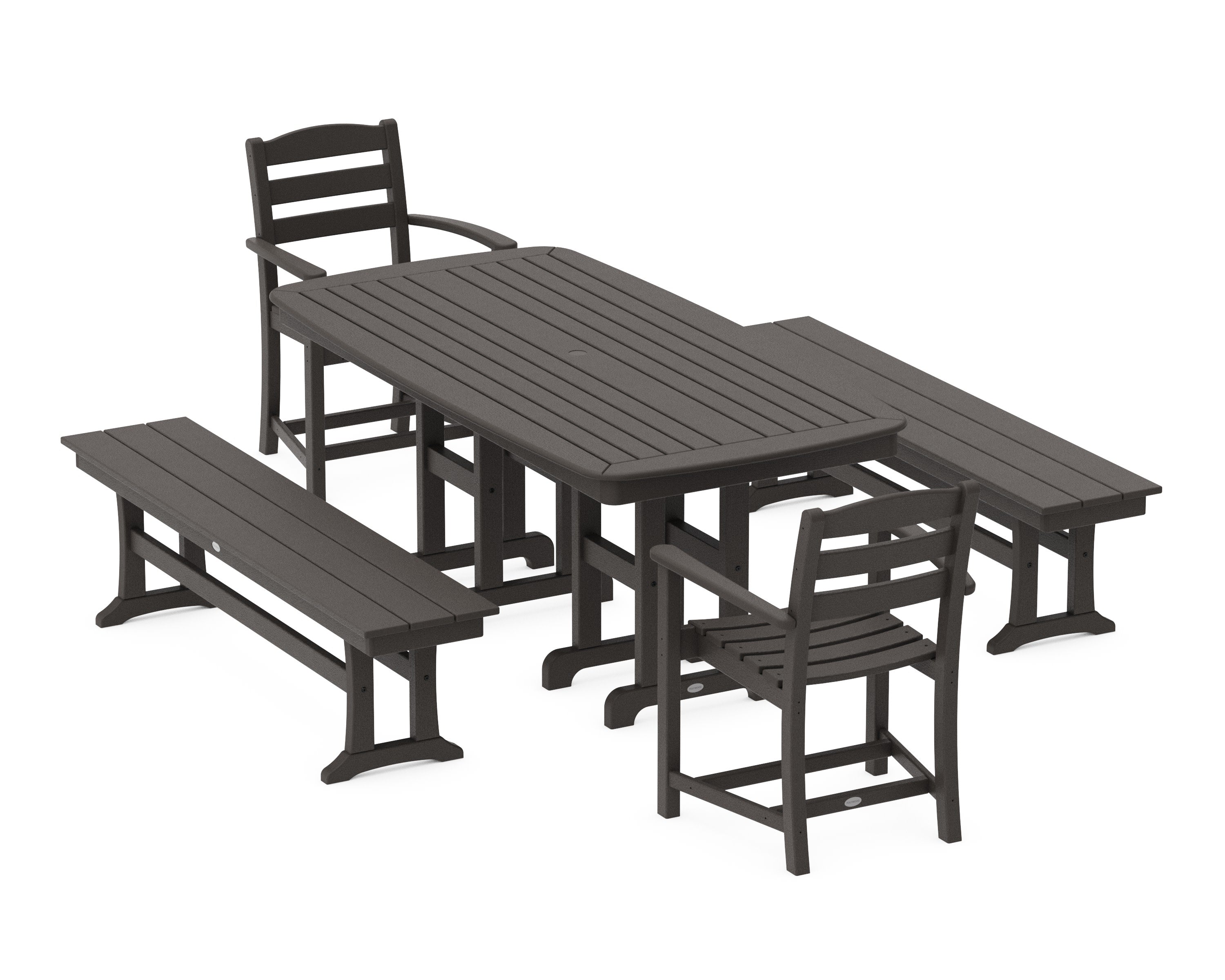 La Casa Caf 5-Piece Dining Set with Benches in Vintage Coffee