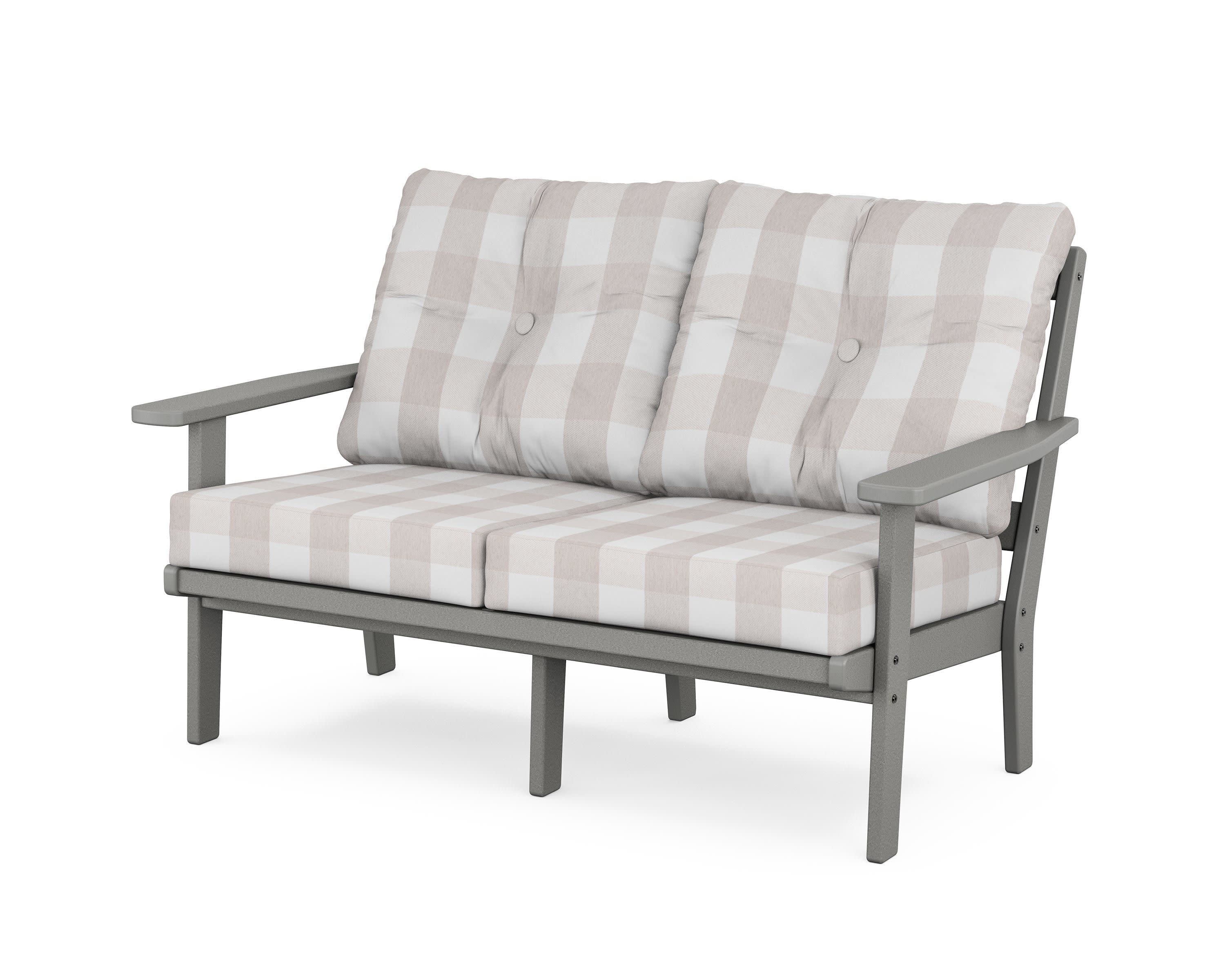 Oxford Deep SeatingLoveseat in Slate Grey / Buffalo Plaid Dune Burlap