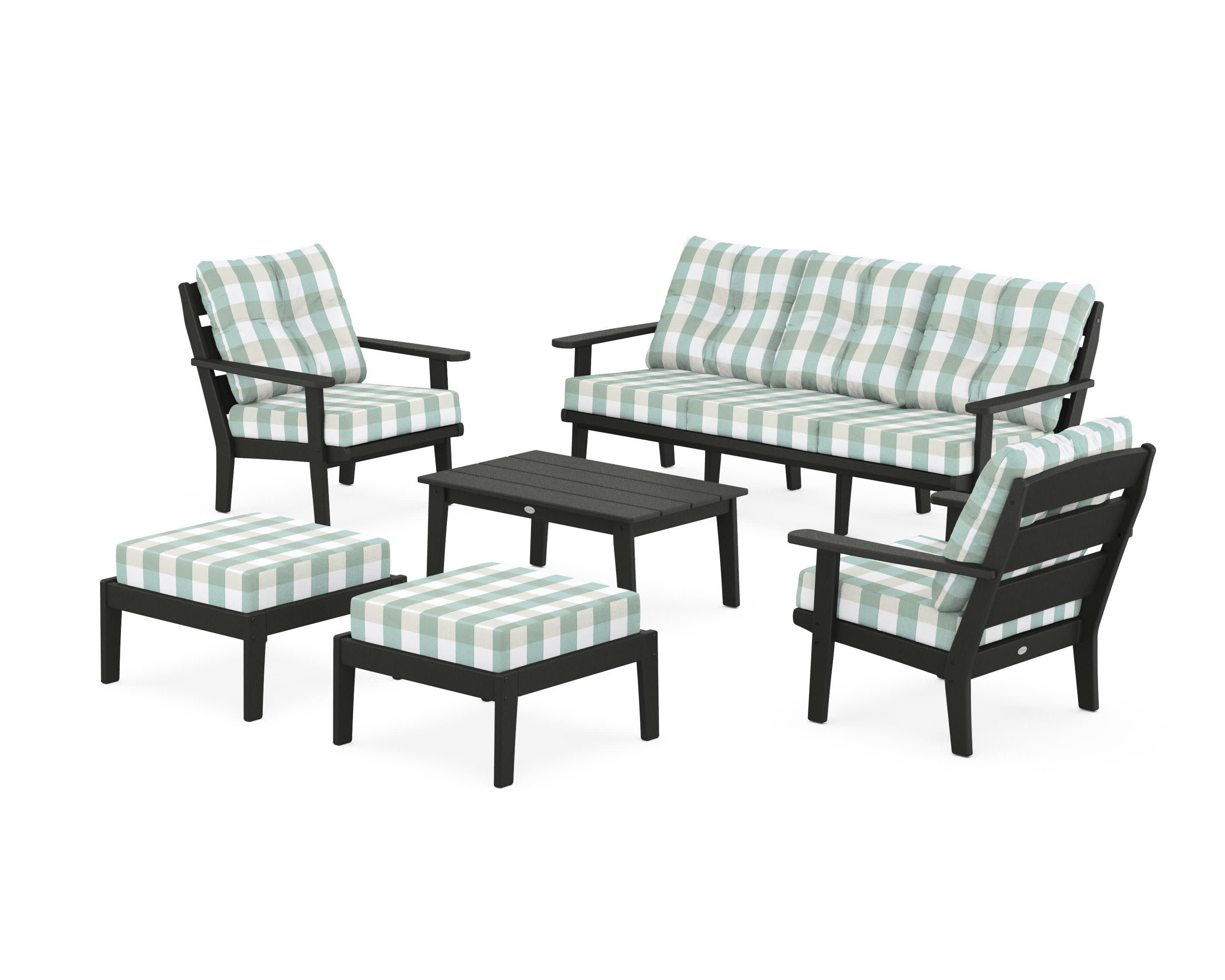 Lakeside 6-Piece Lounge Sofa Set in Black / Buffalo Plaid Glacier Spa