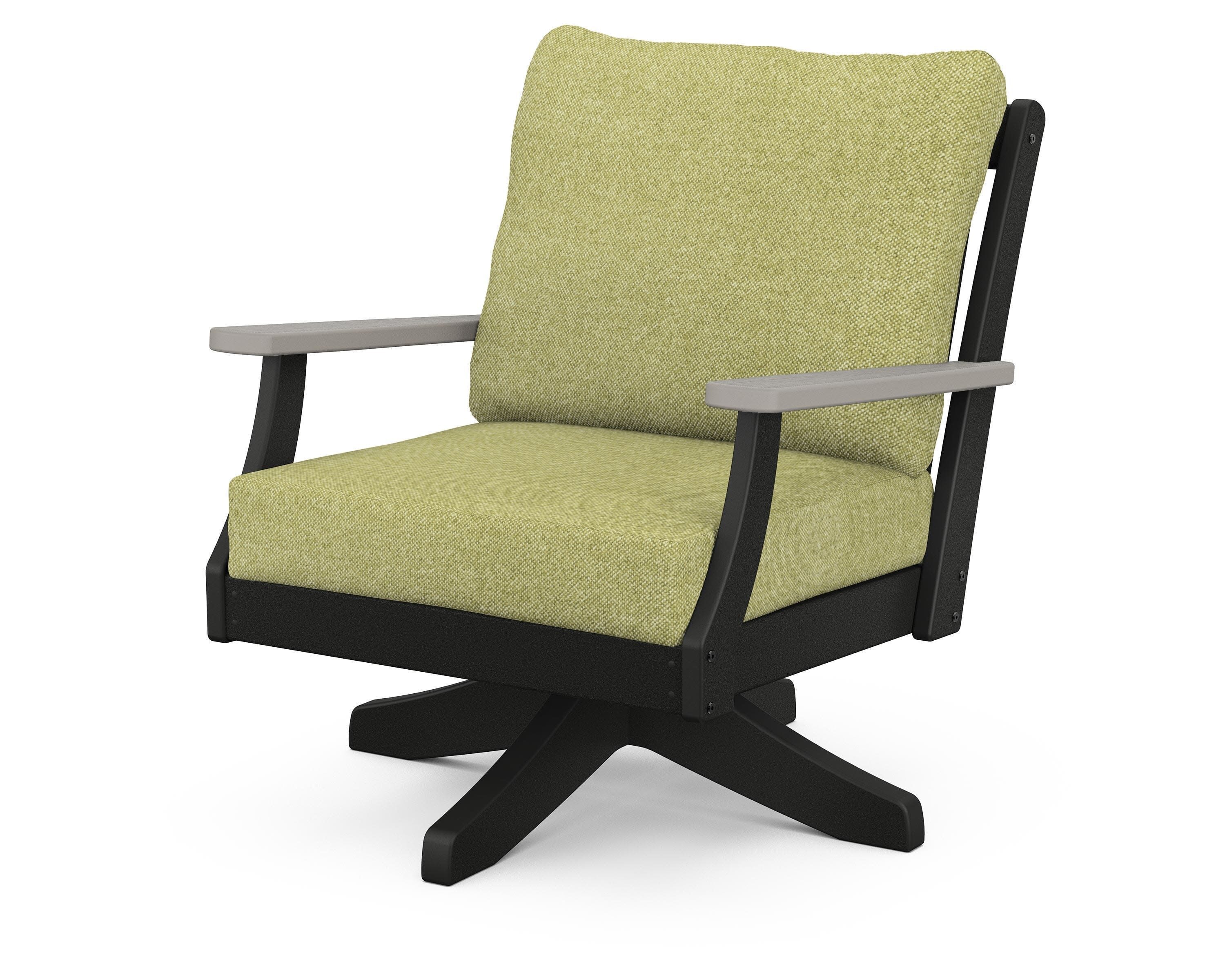 Braxton Deep Seating Swivel Chair in Black / Driftwood / Chartreuse Boucle