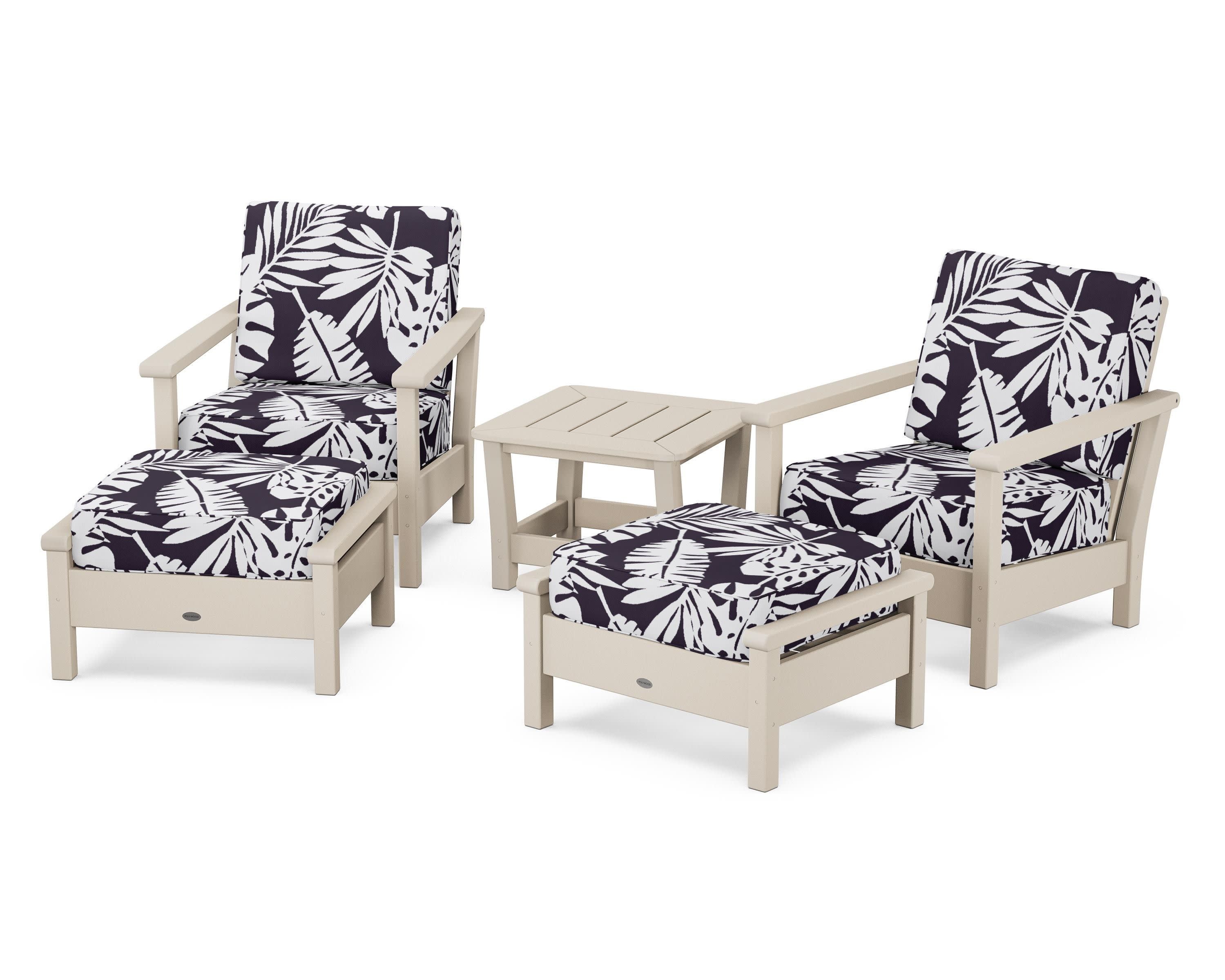 Harbour 5-Piece Deep Seating Chair Set in Sand / Leaf Navy