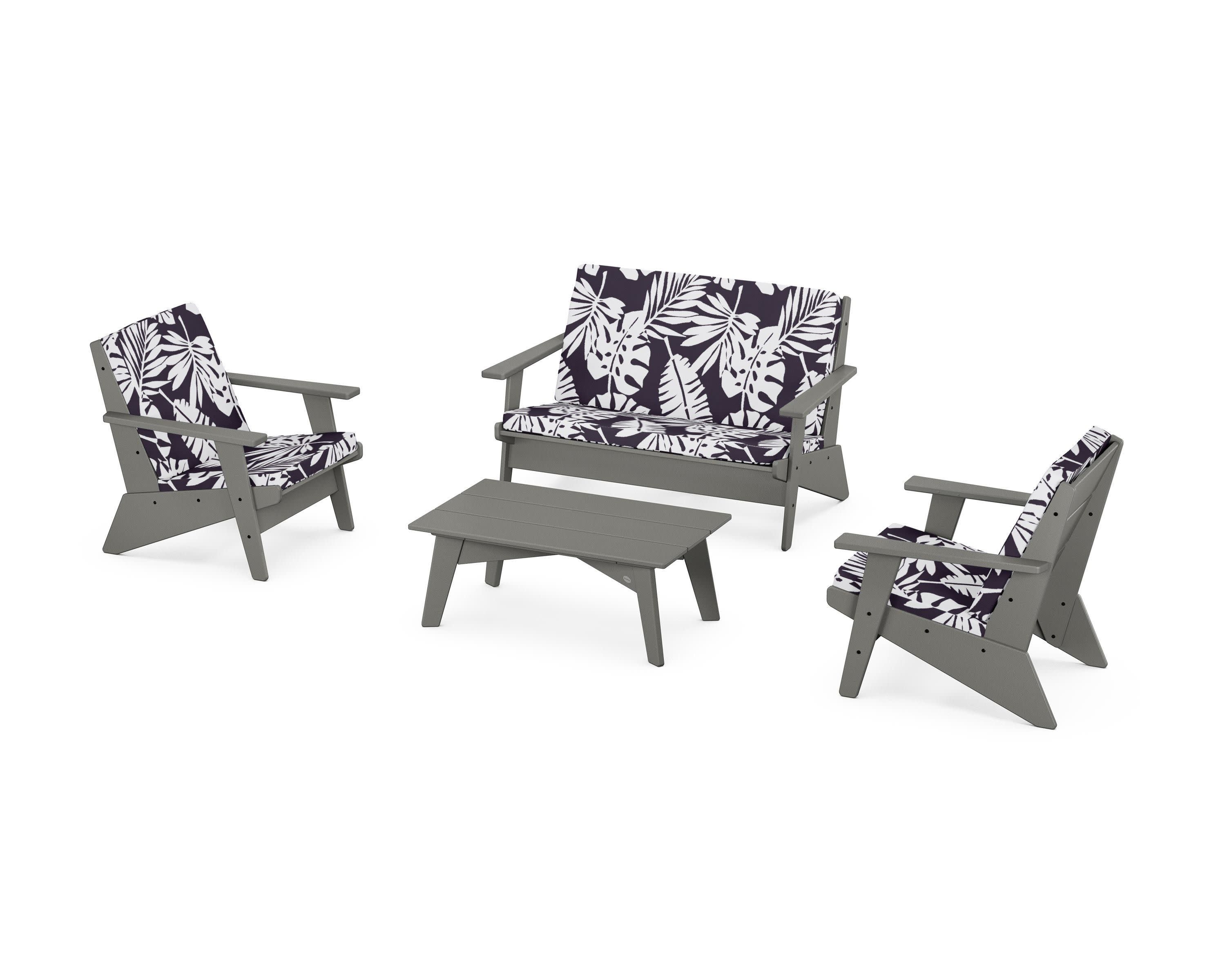 Riviera Modern Lounge 4-Piece Set in Slate Grey / Leaf Navy
