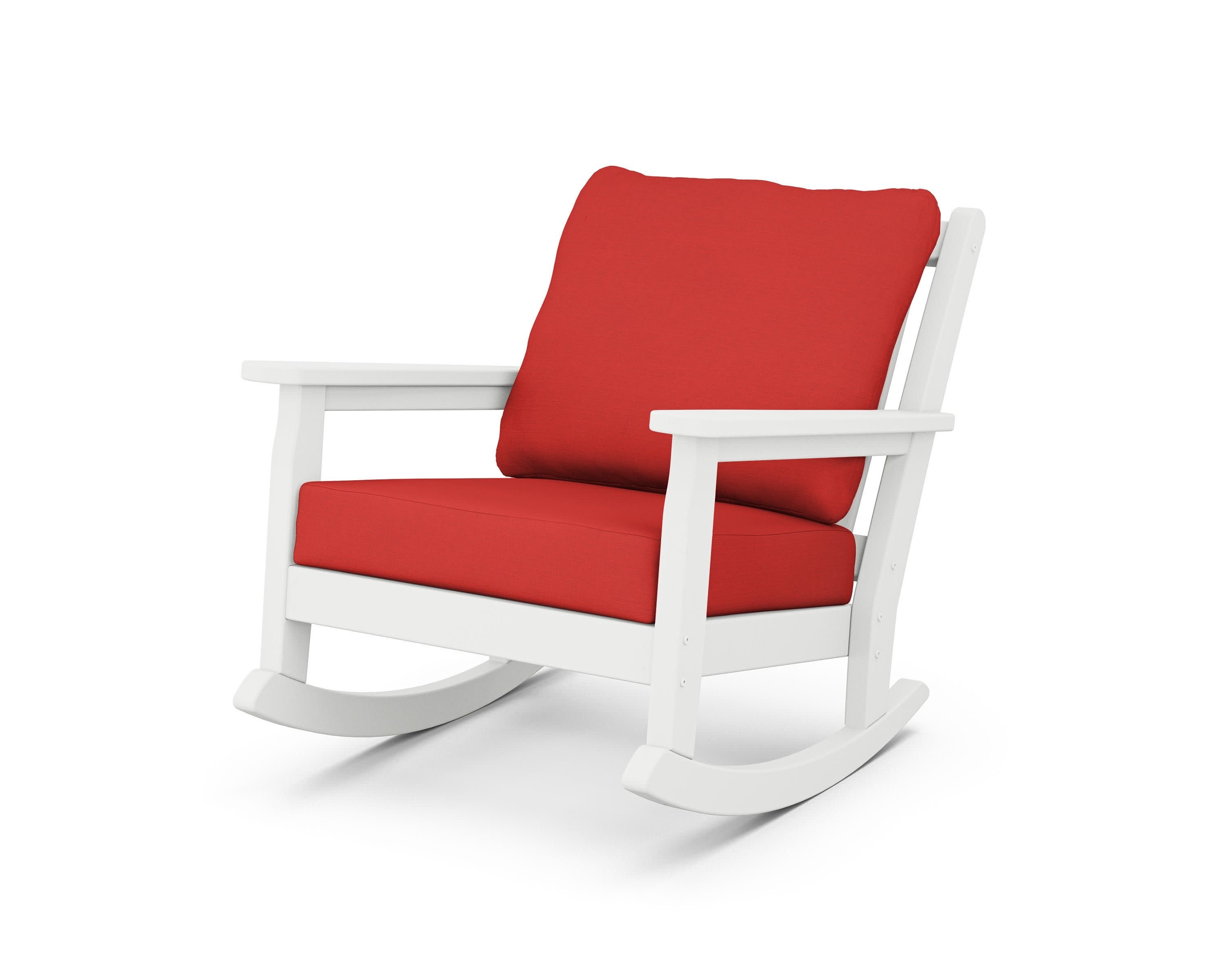Chippendale Deep Seating Rocking Chair in White / Crimson Linen