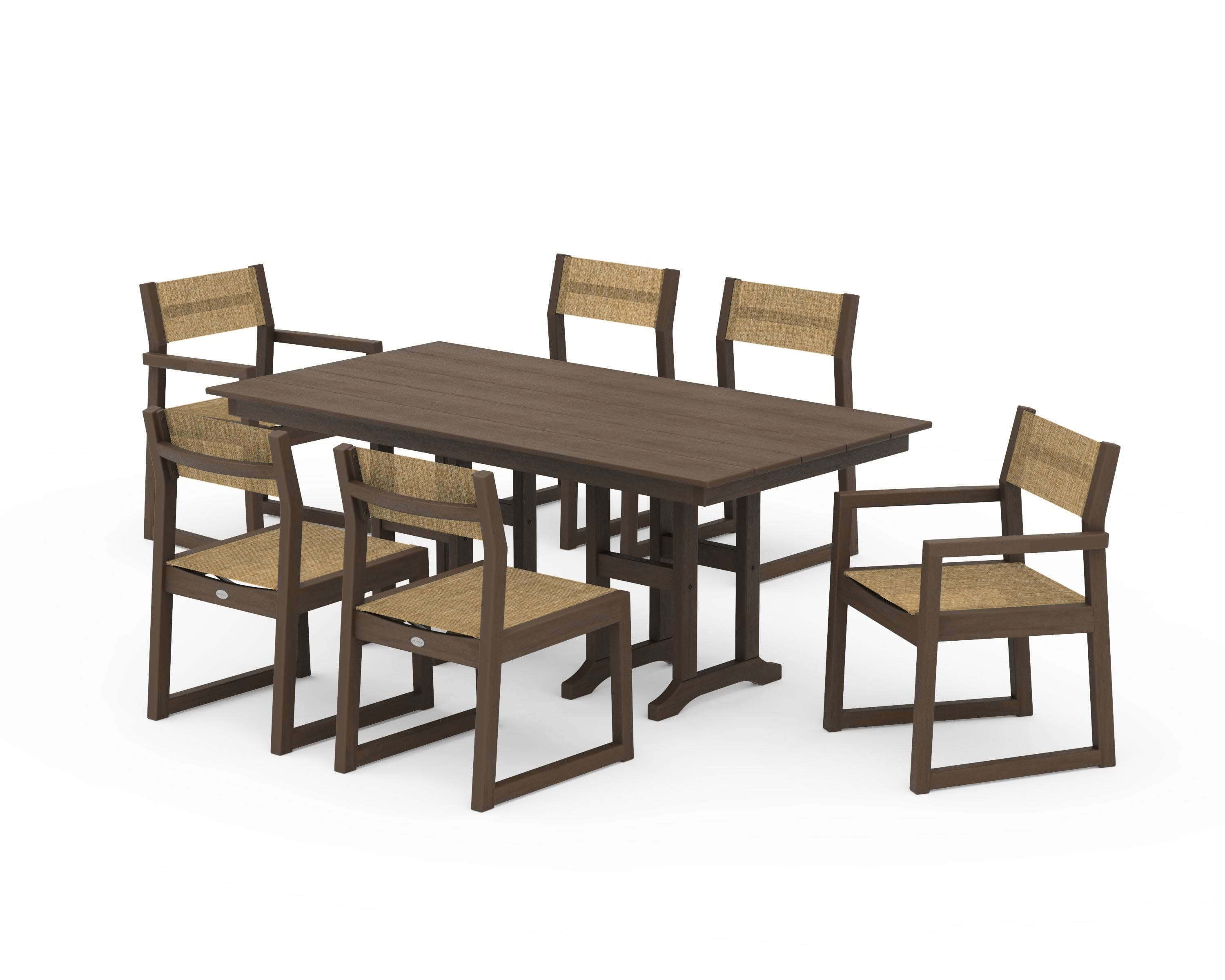 EDGE Sling 7-Piece Farmhouse Dining Set in Kona / Burlap Sling