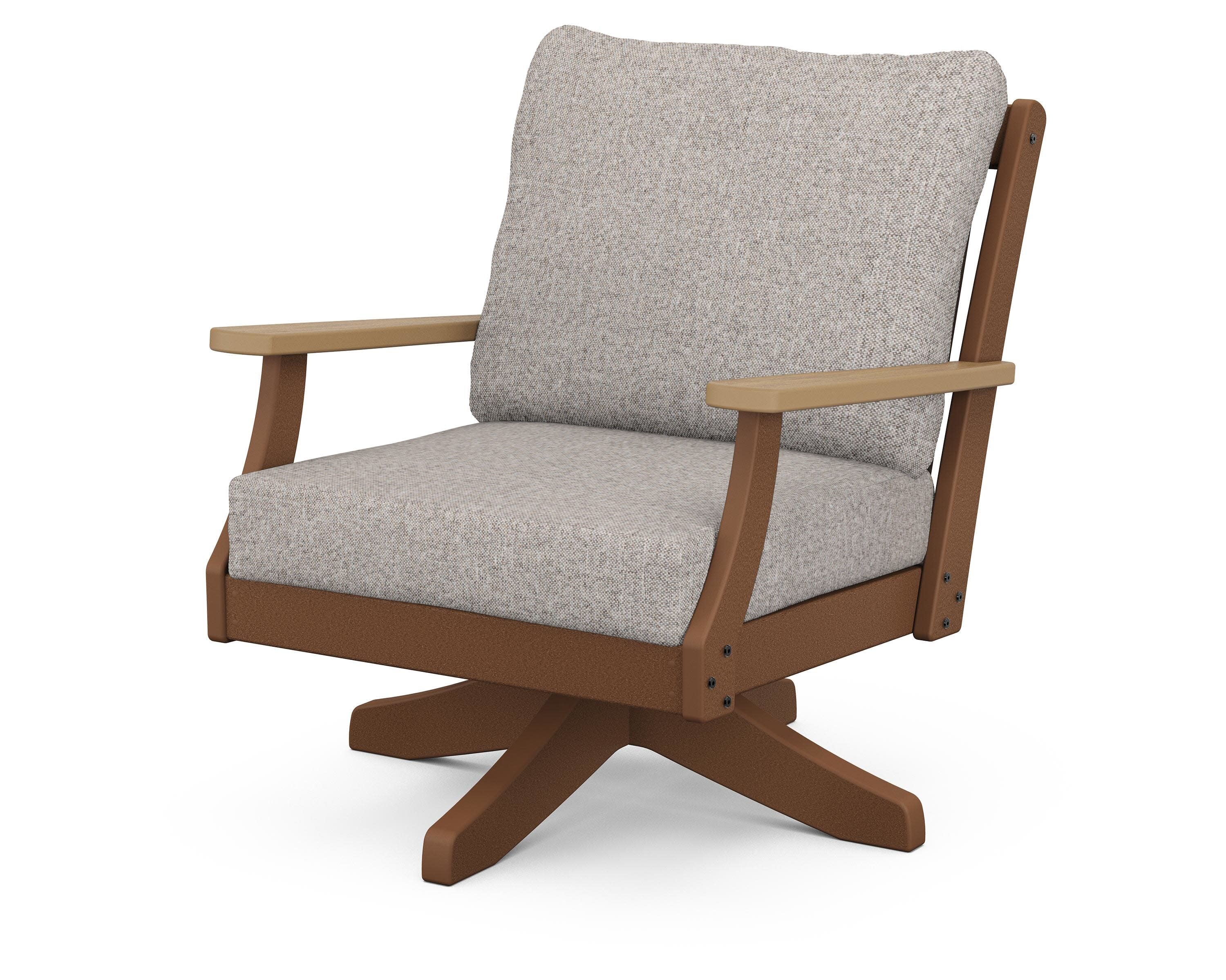Braxton Deep Seating Swivel Chair in Teak / Natural / Weathered Tweed