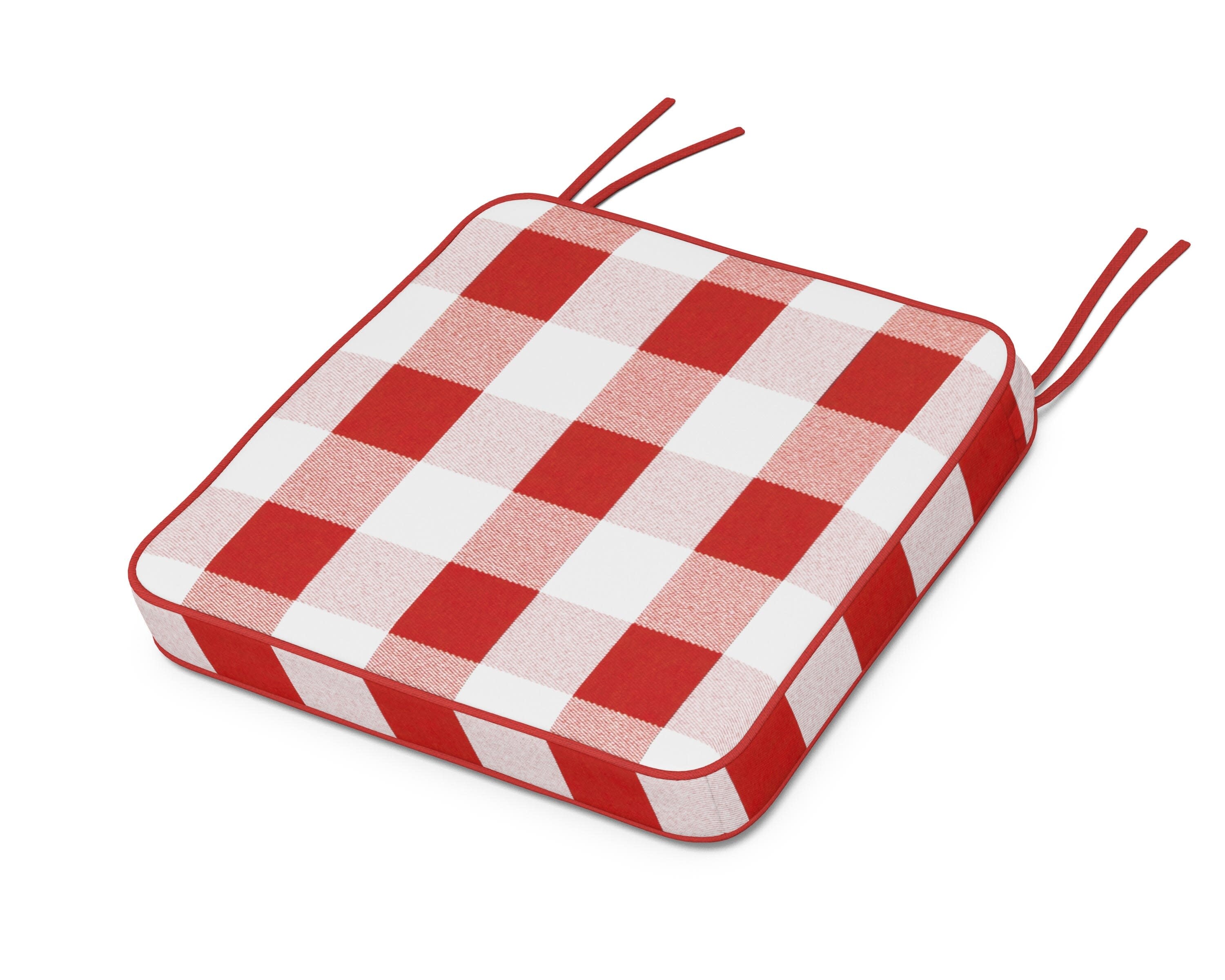 Chinoiserie Side Chair Seat Cushion in Buffalo Plaid Crimson