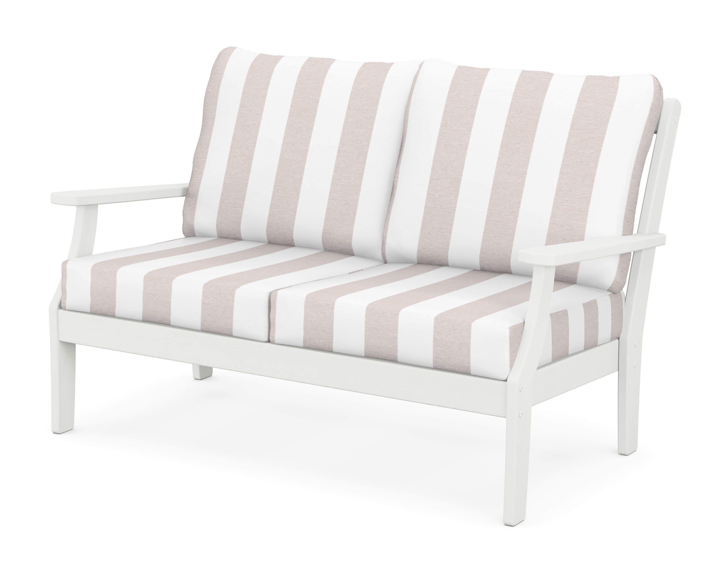 Braxton Deep Seating Loveseat in Vintage White / Cabana Stripe Dune Burlap