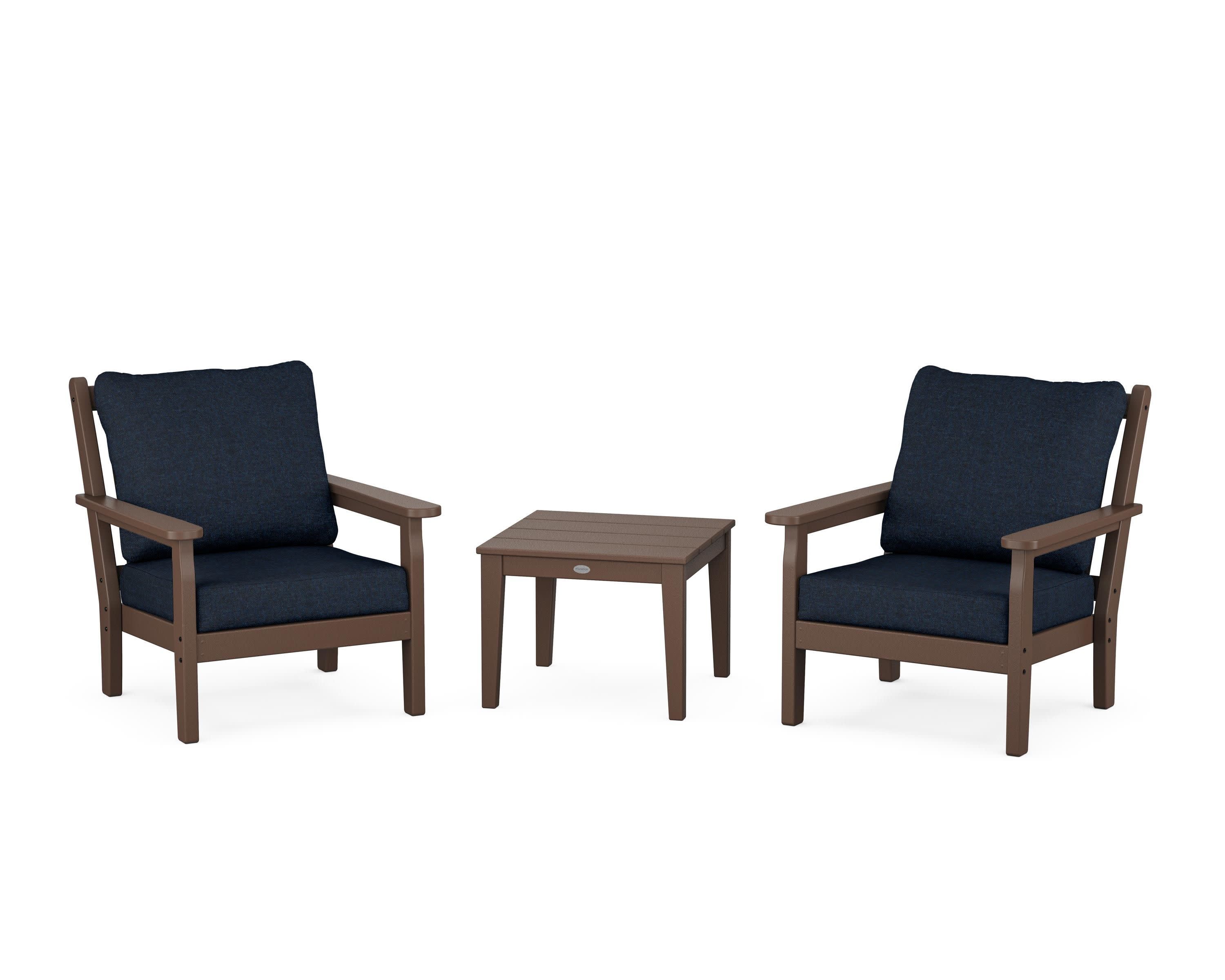 Chippendale 3-Piece Deep Seating Set in Mahogany / Marine Indigo