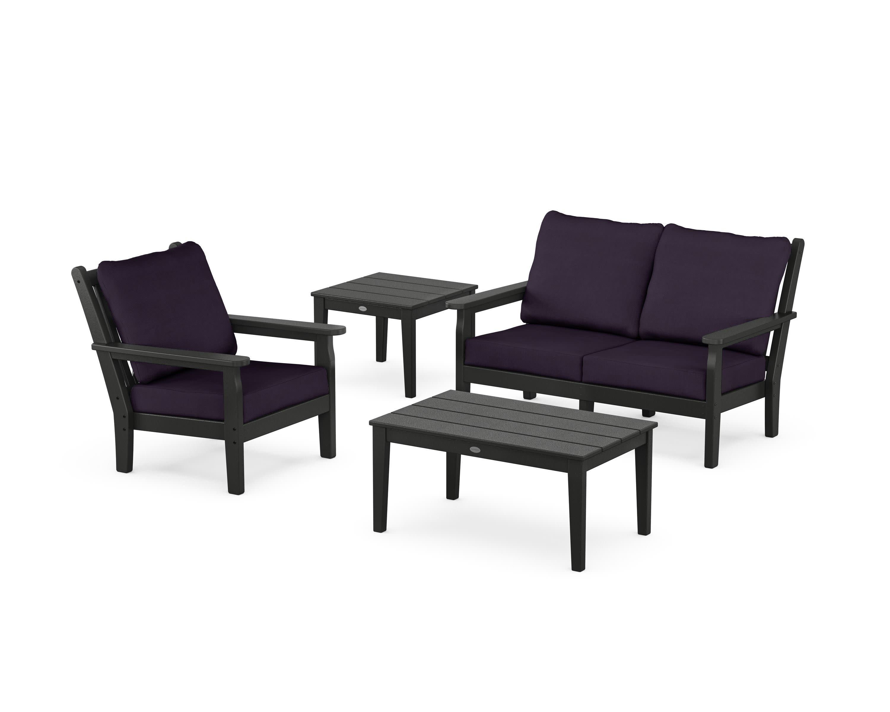 Chippendale 4-Piece Deep Seating Set in Black / Navy Linen