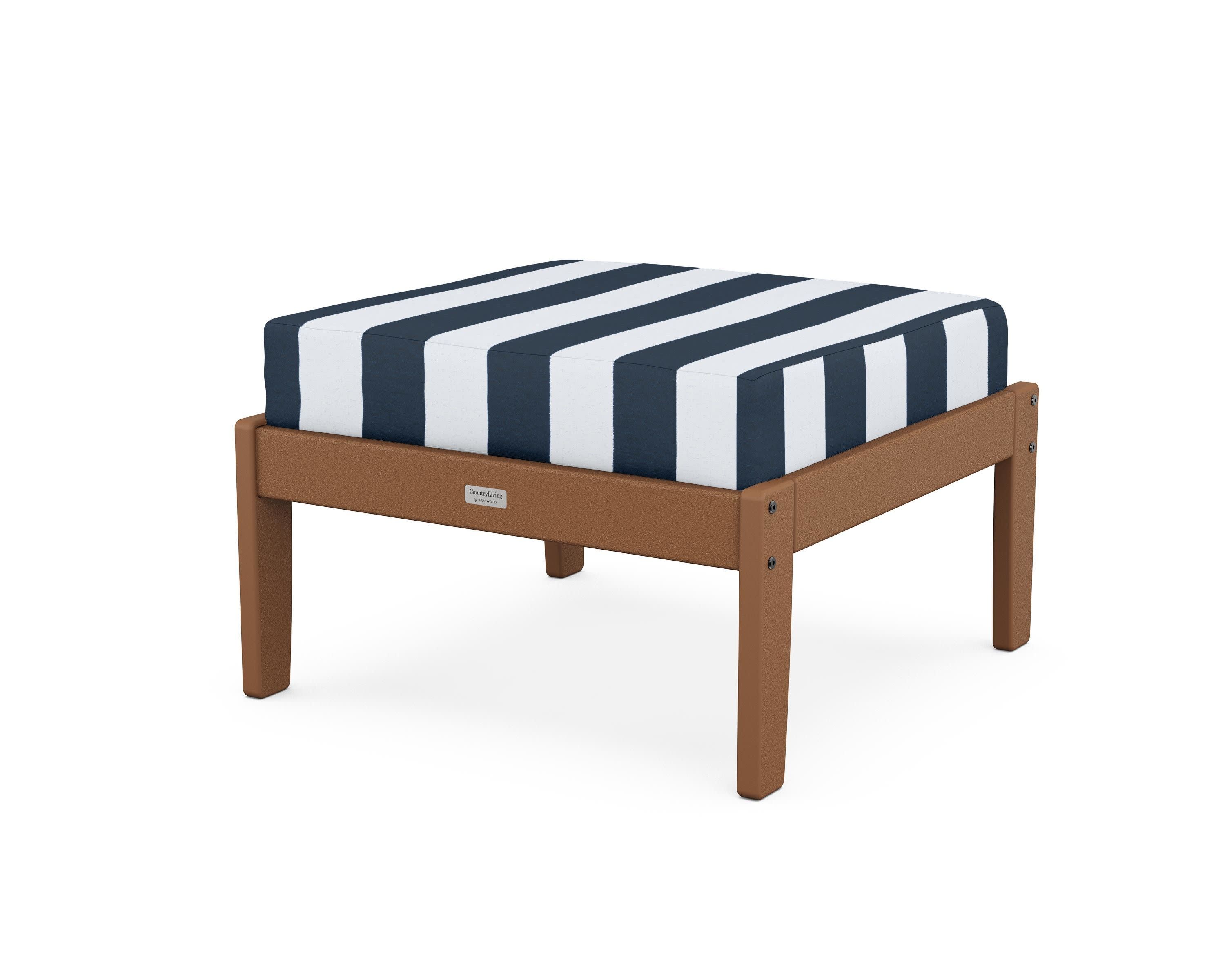 Cottage Deep Seating Ottoman in Teak / Cabana Stripe Marine Indigo