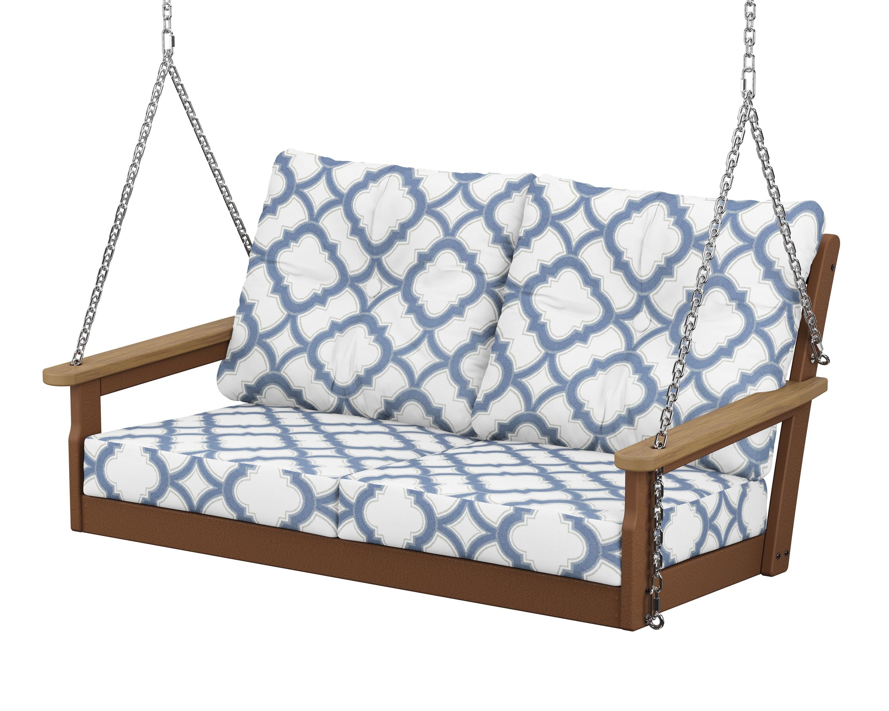 Vineyard Deep Seating Swing in Teak / Natural / Trellis Sky Blue