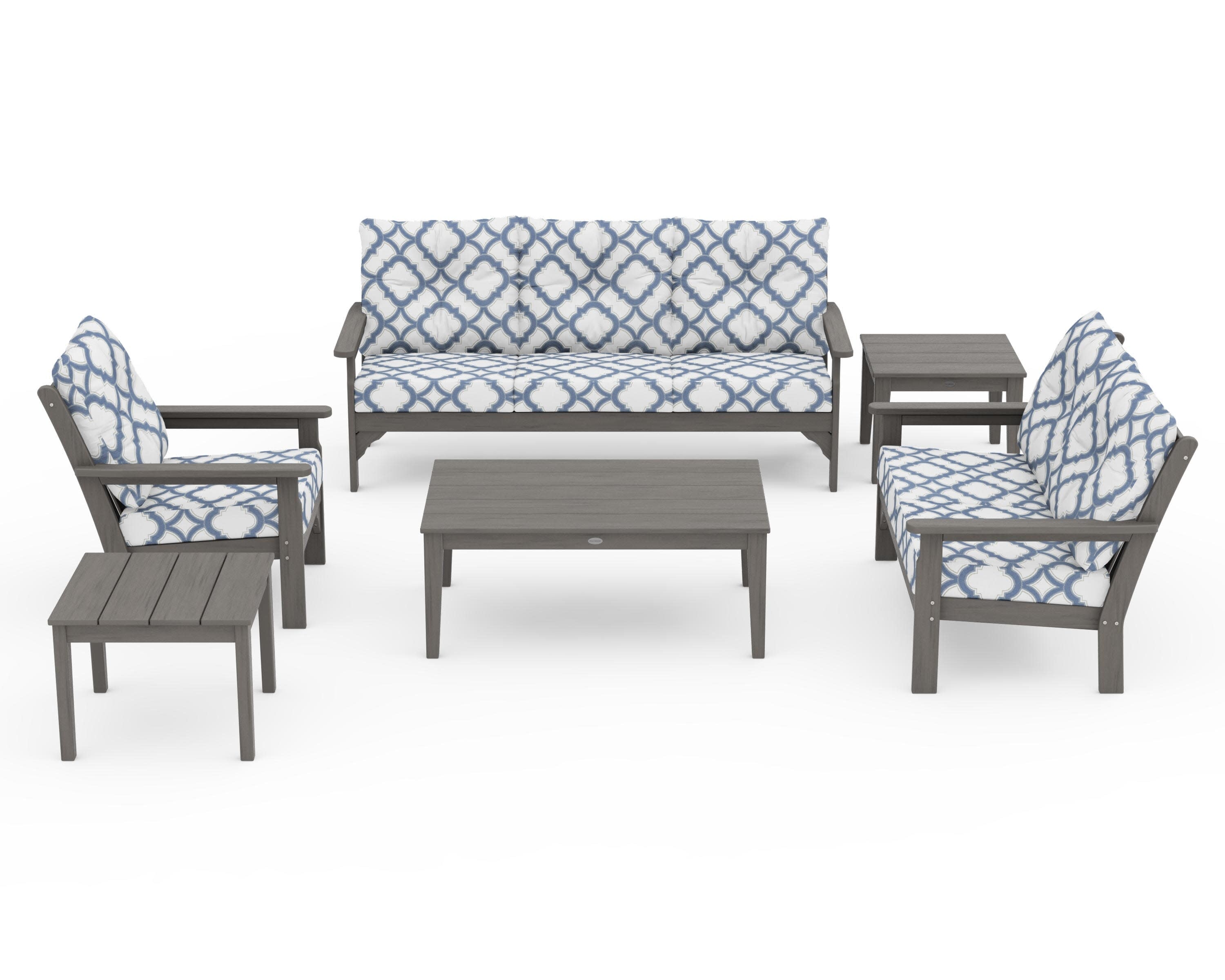 Vineyard 6-Piece Deep Seating Set in Driftwood / Trellis Sky Blue