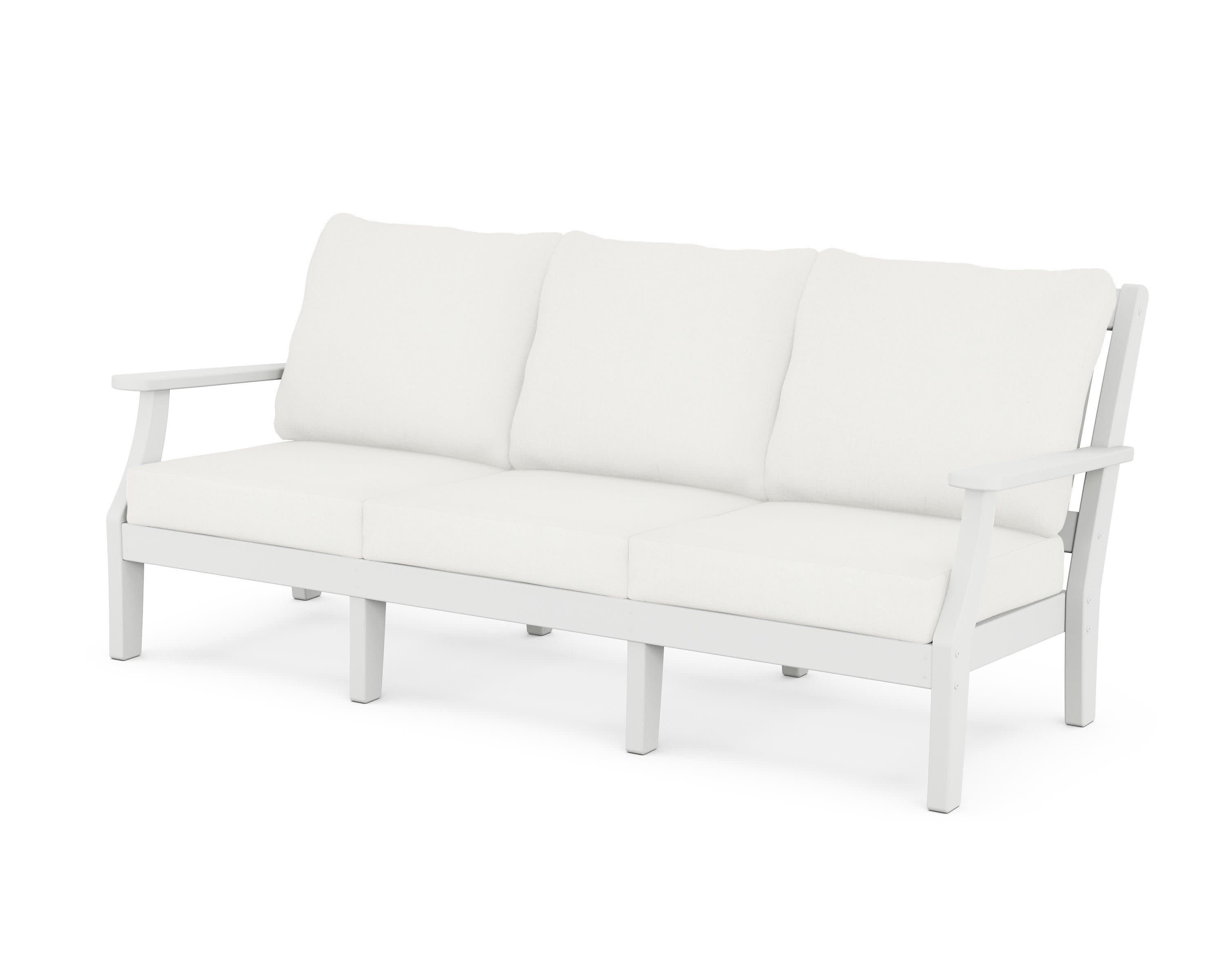 Chinoiserie Deep Seating Sofa in White / Natural Linen