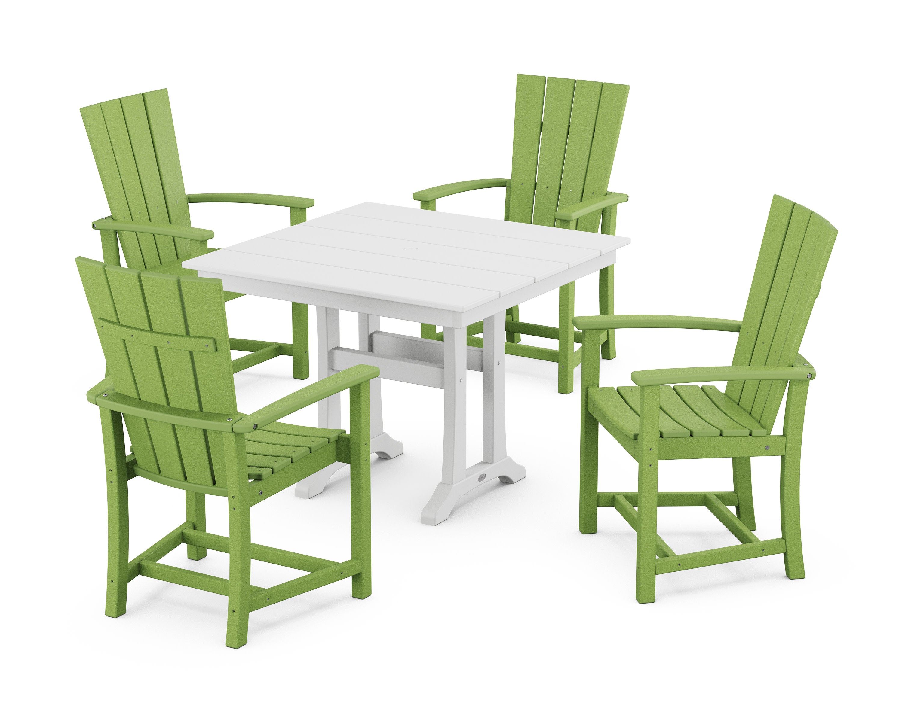 Quattro 5-Piece Farmhouse Dining Set With Trestle Legs in Lime / White