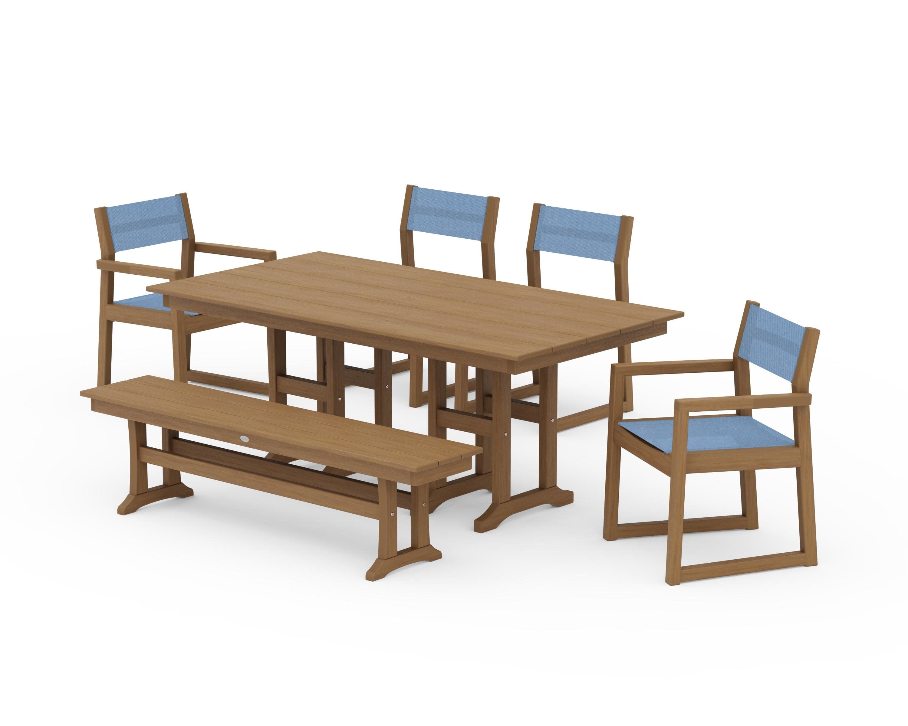 EDGE Sling 6-Piece Farmhouse Dining Set in Natural / Poolside Sling