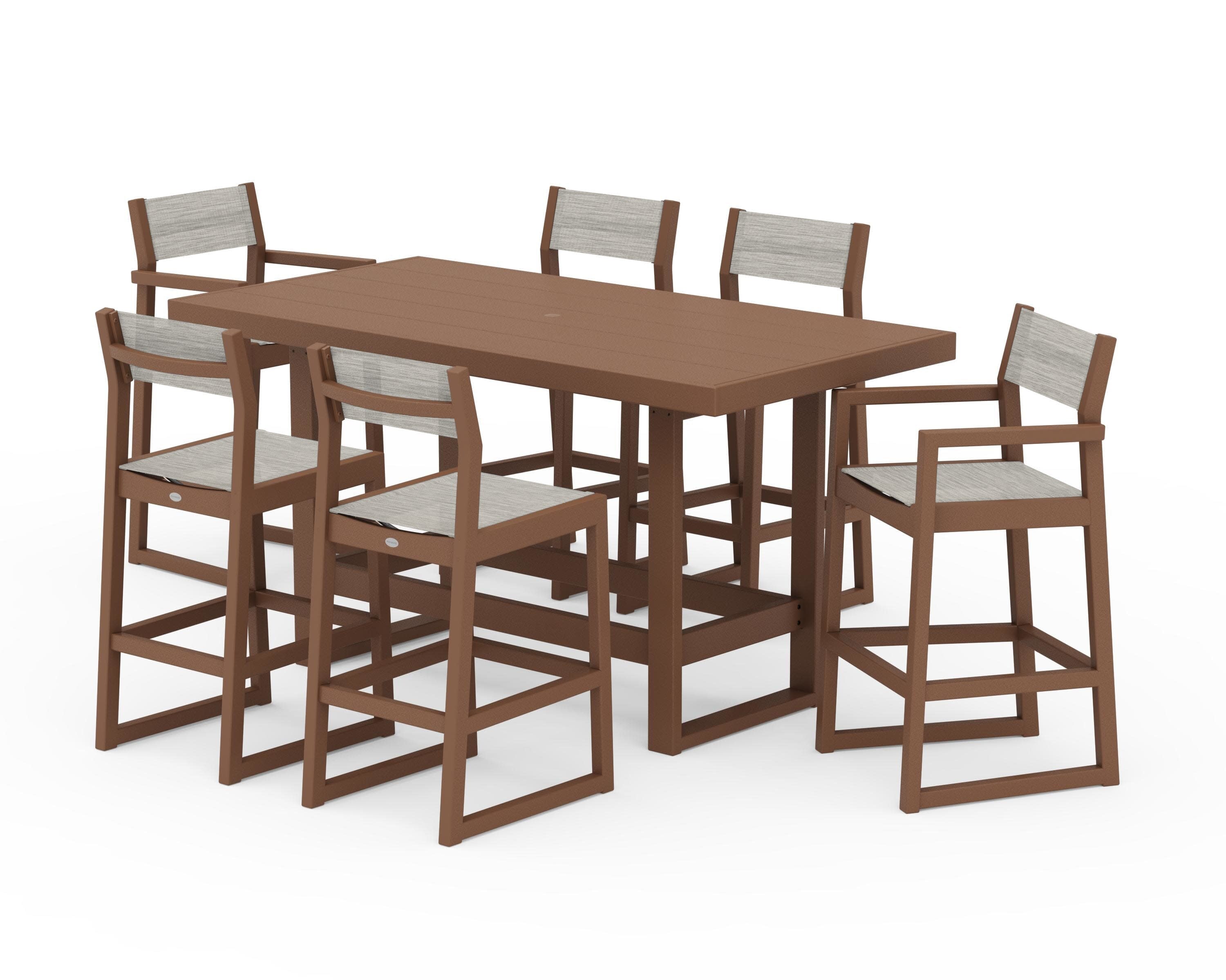 EDGE Sling 7-Piece Bar Table Set in Teak / Birch Sling