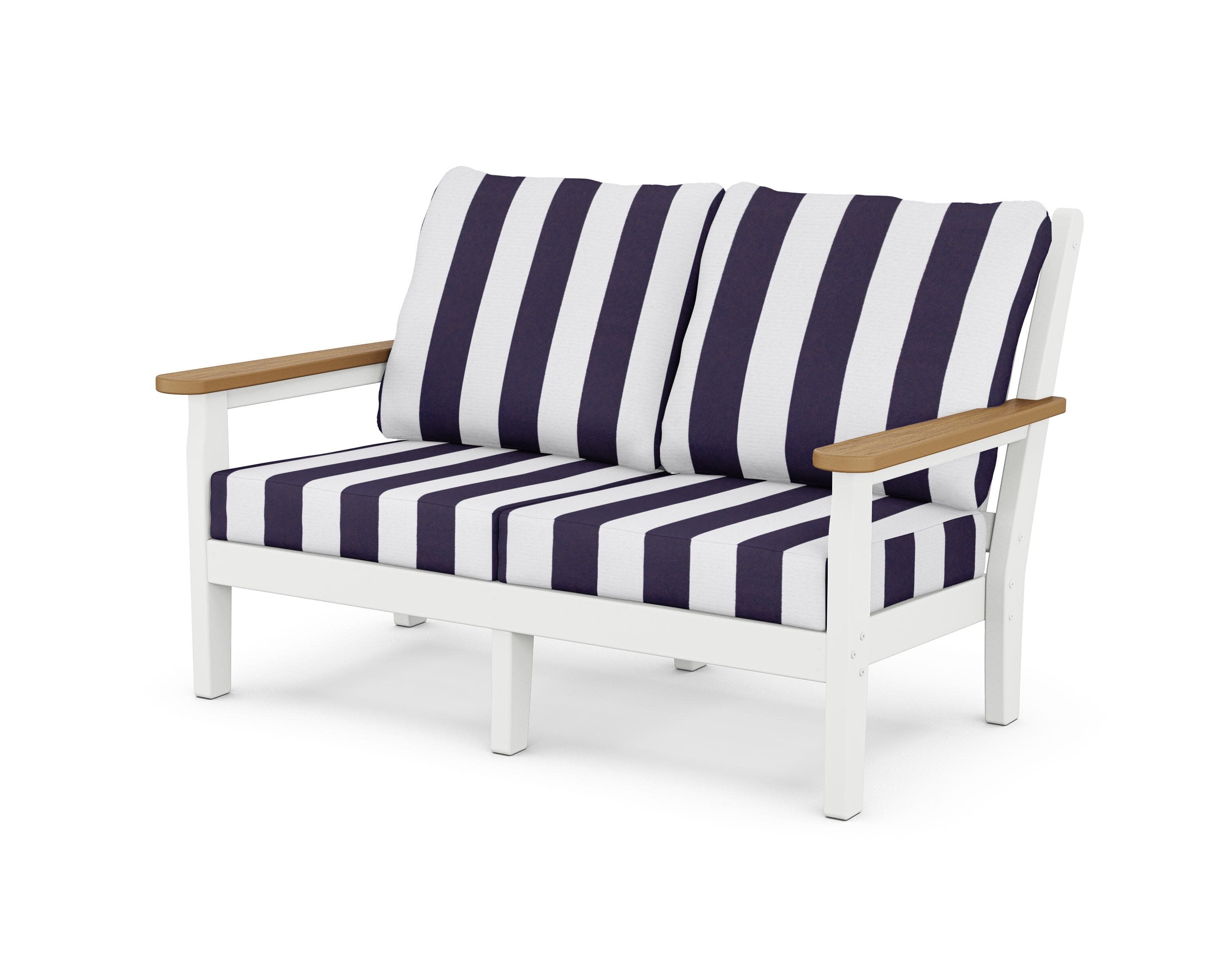 Chippendale Deep Seating Loveseat in White / Natural / Cabana Stripe Navy