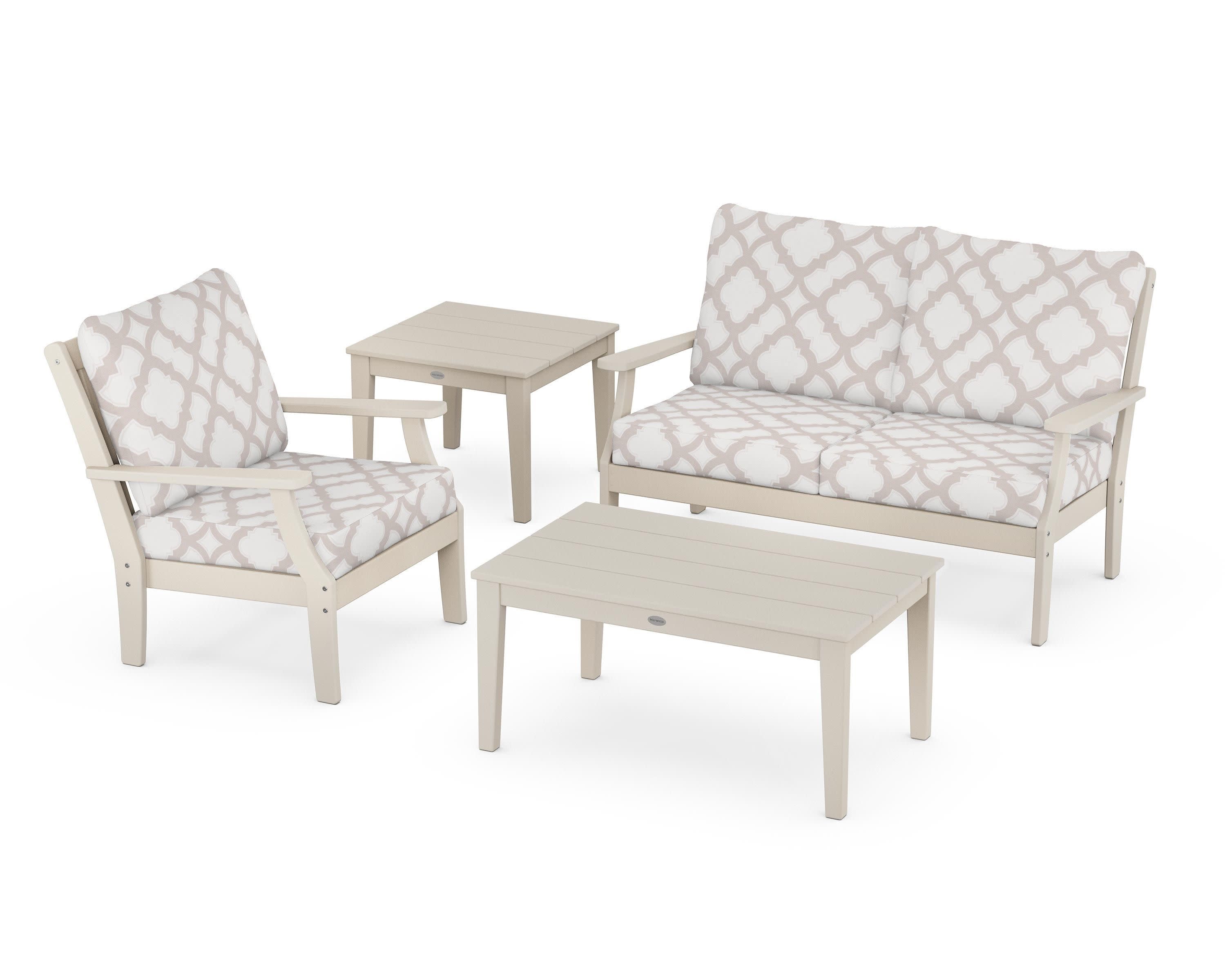 Braxton 4-Piece Deep Seating Set in Sand / Trellis Dune Burlap