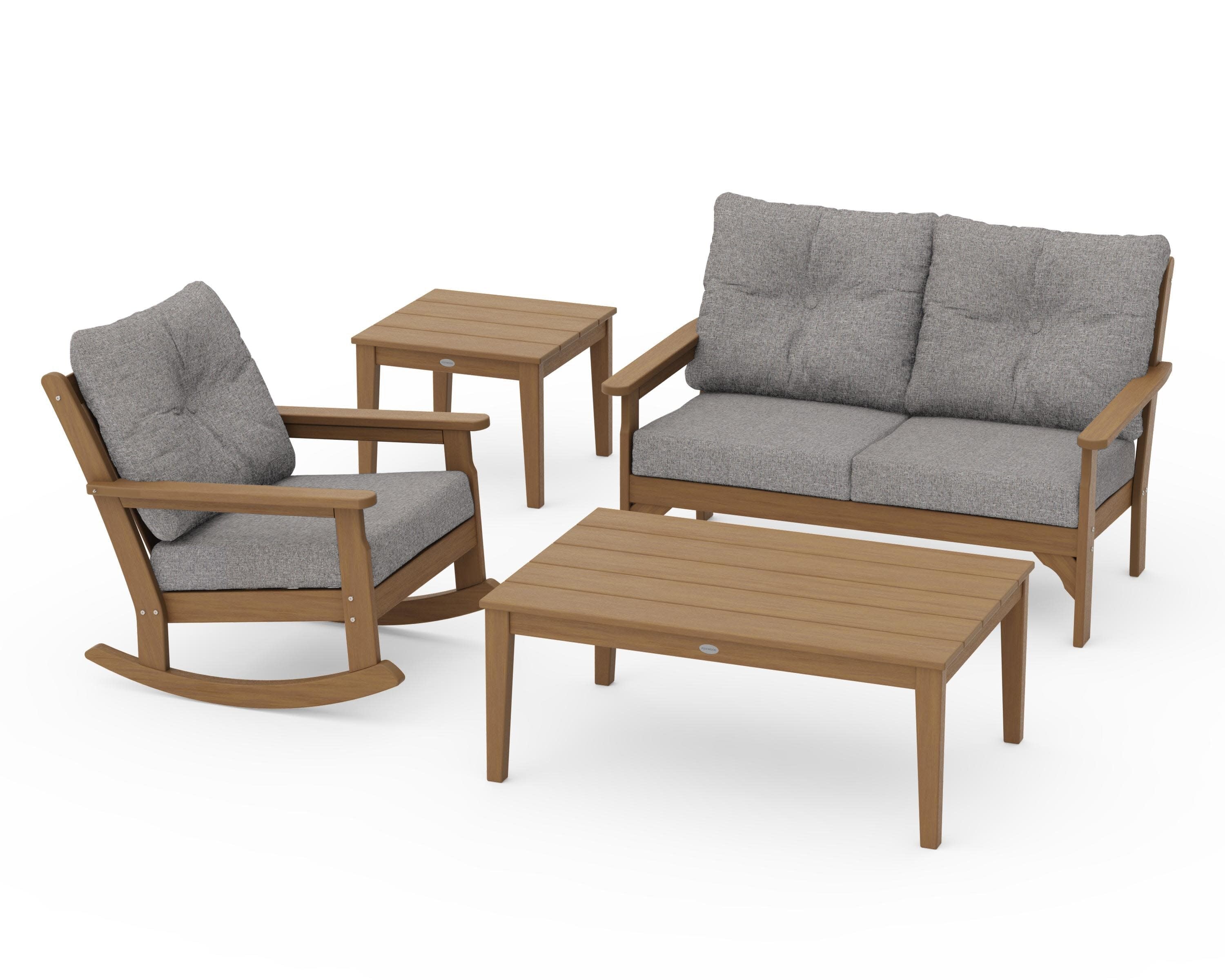 Vineyard 4-Piece Deep Seating Rocker Set in Natural / Grey Mist