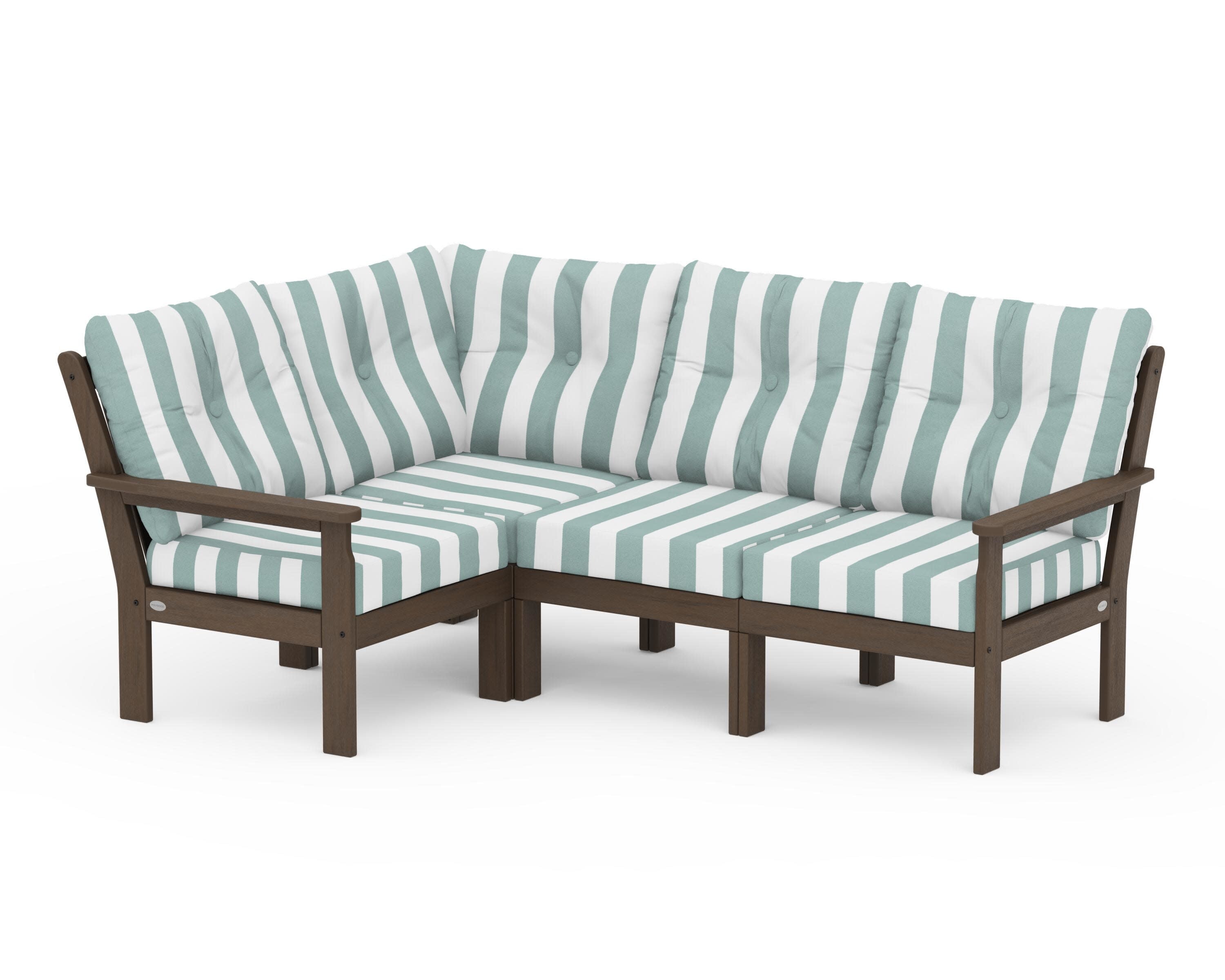 Vineyard 4-Piece Sectional in Kona / Cabana Stripe Glacier Spa