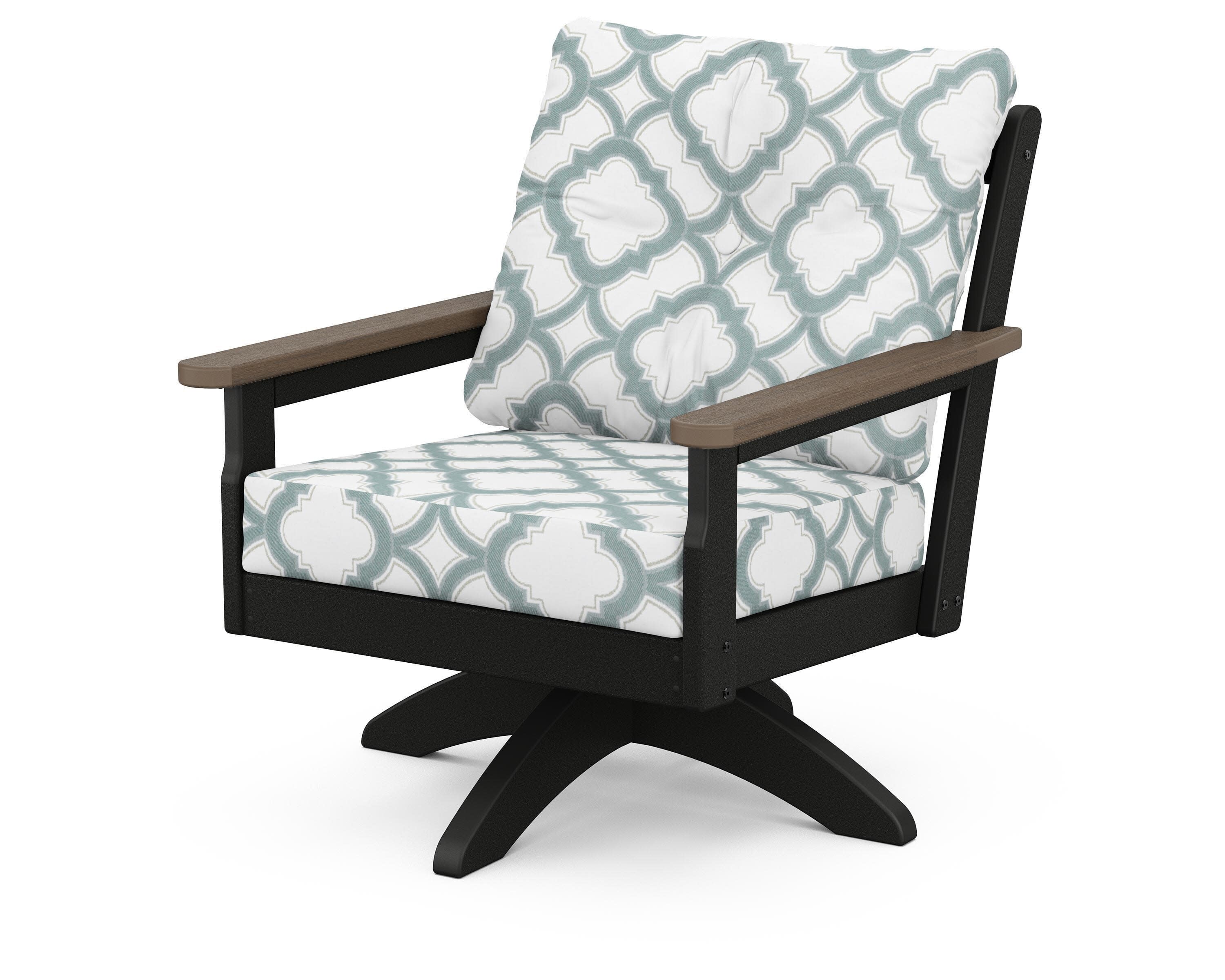 Vineyard Deep Seating Swivel Chair in Black / Kona / Trellis Glacier Spa