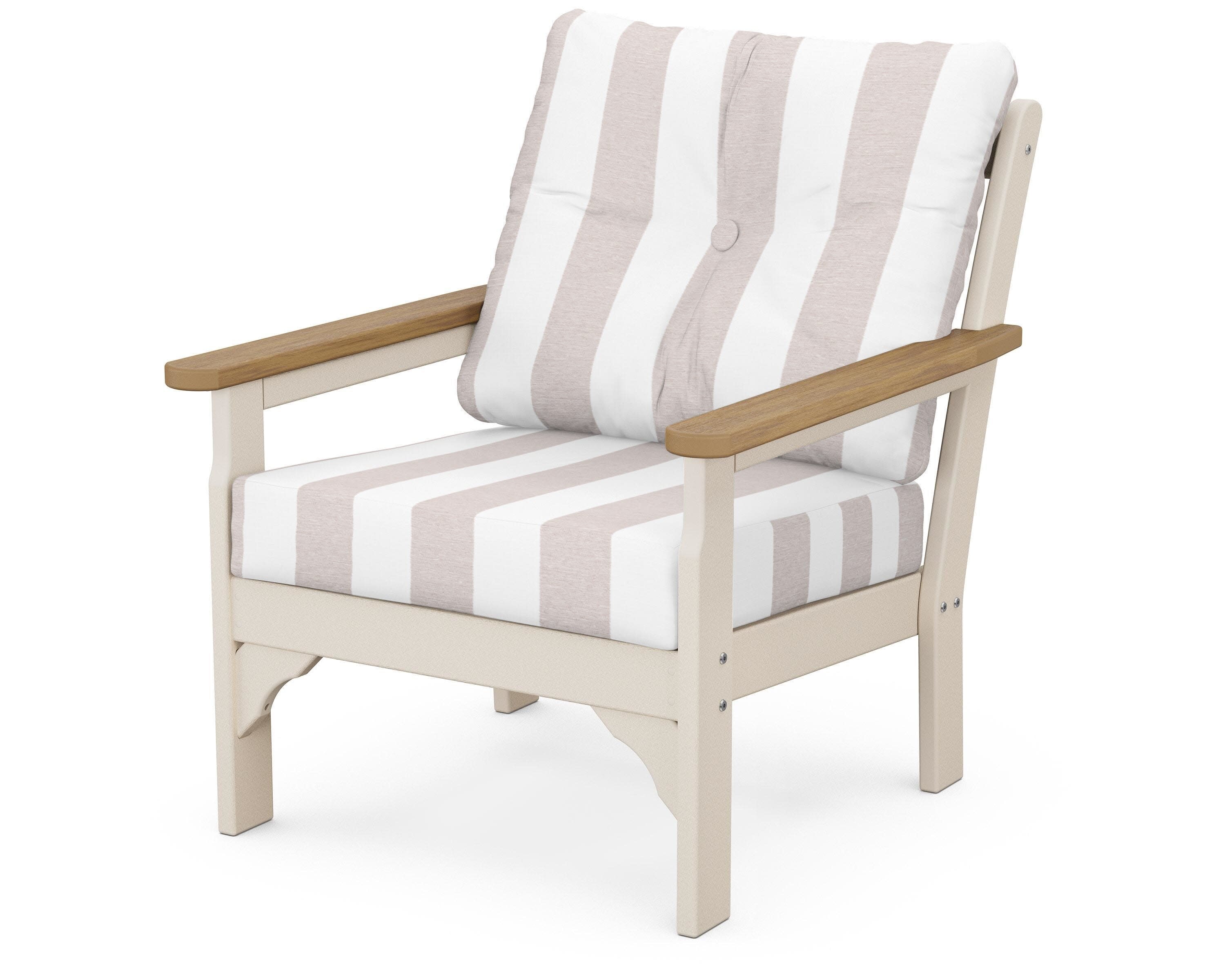 Vineyard Deep Seating Chair in Sand / Natural / Cabana Stripe Dune Burlap