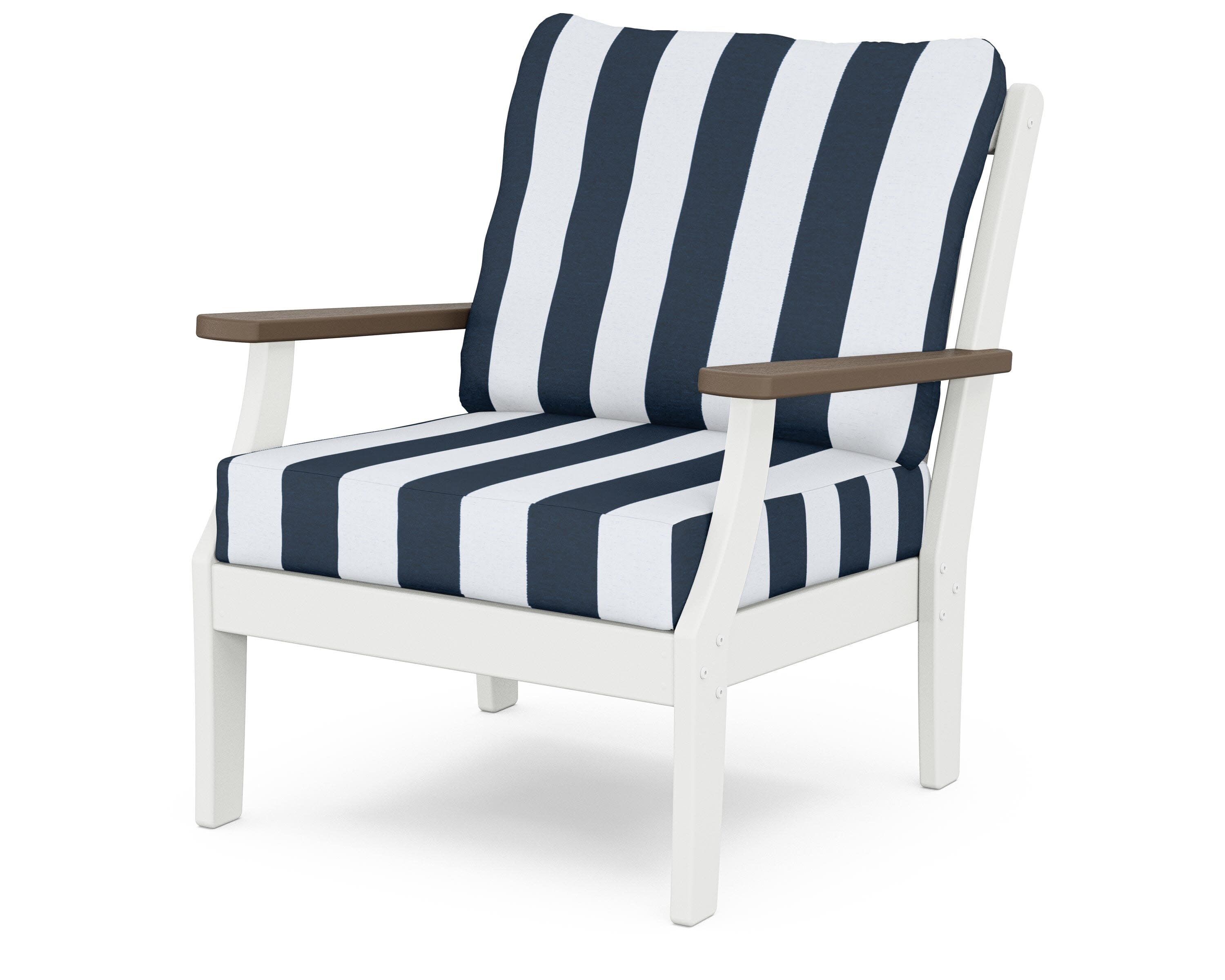 Braxton Deep Seating Chair in White / Kona / Cabana Stripe Marine Indigo