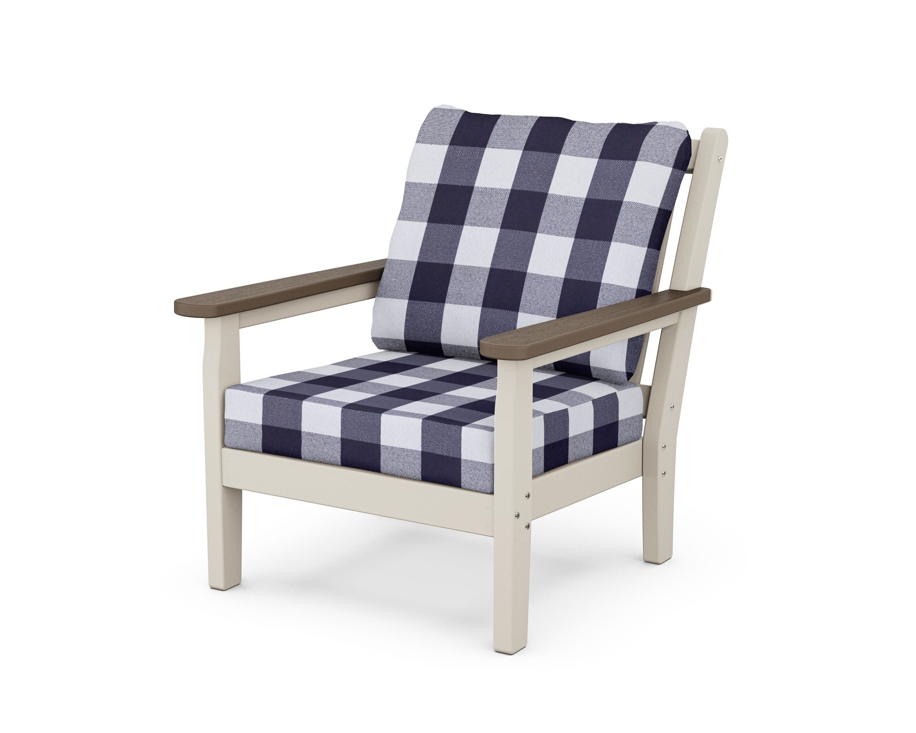 Chippendale Deep Seating Chair in Sand / Kona / Buffalo Plaid Navy