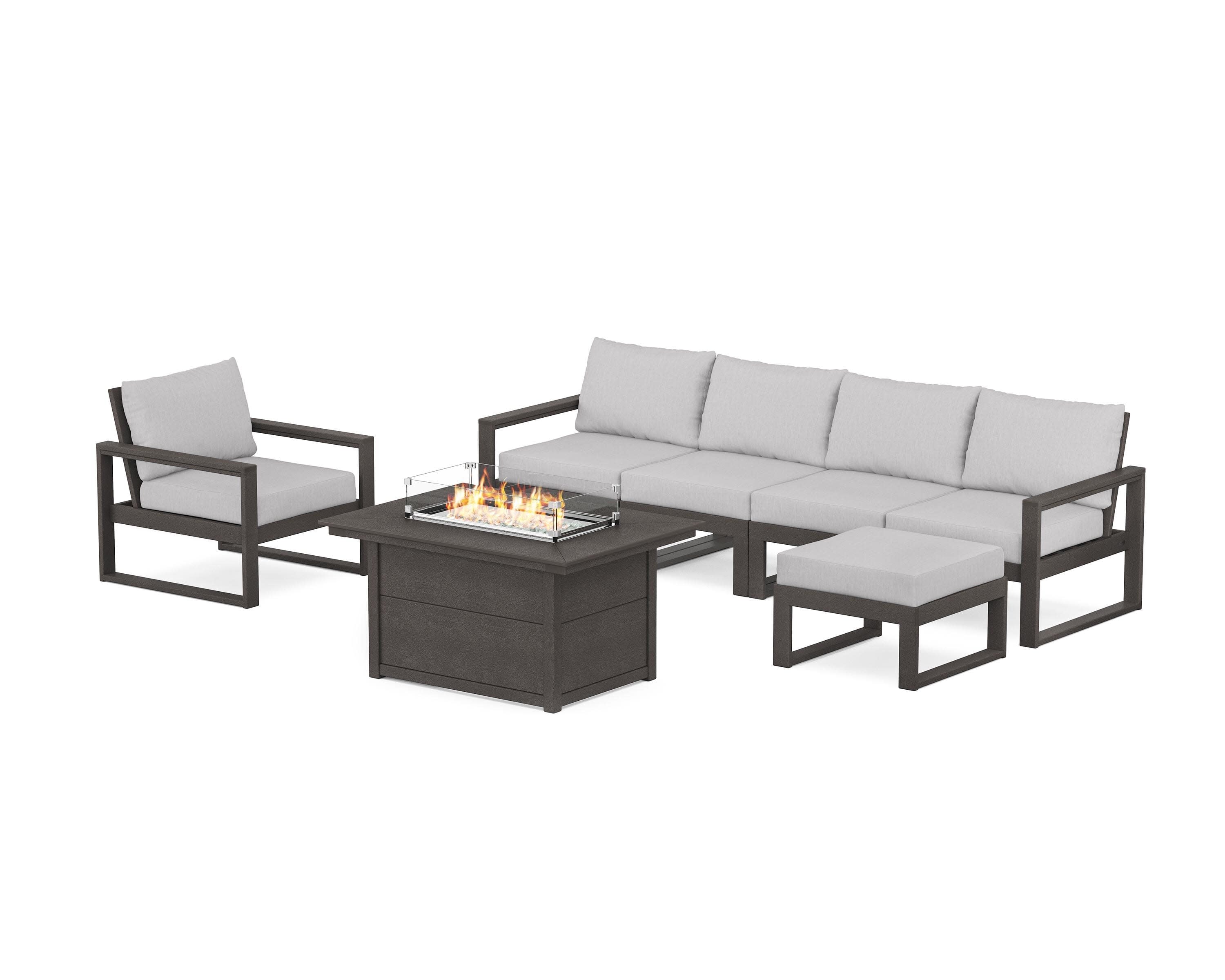 EDGE Sectional Lounge and Fire Pit Set in Vintage Coffee / Granite