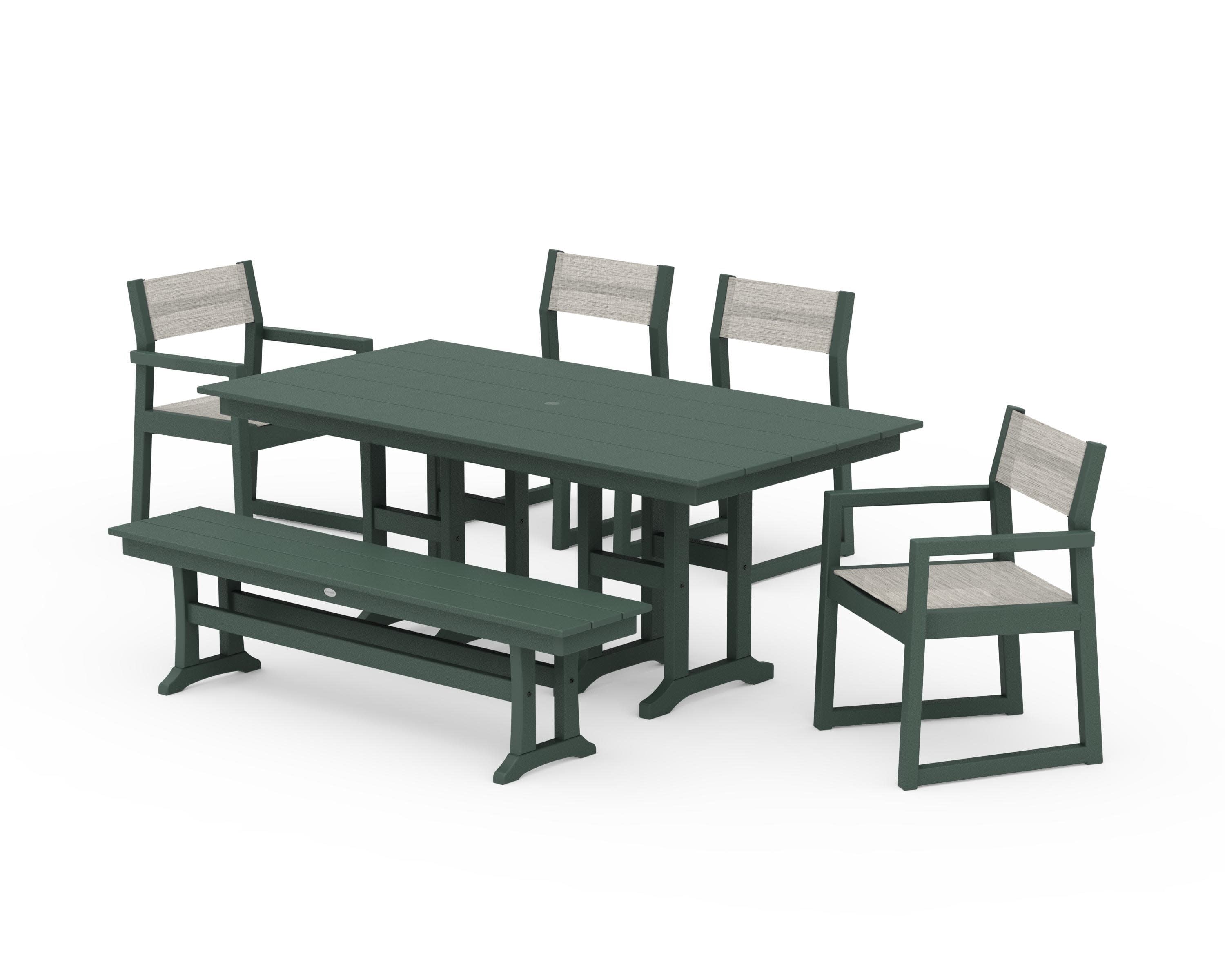 EDGE Sling 6-Piece Farmhouse Dining Set in Green / Birch Sling