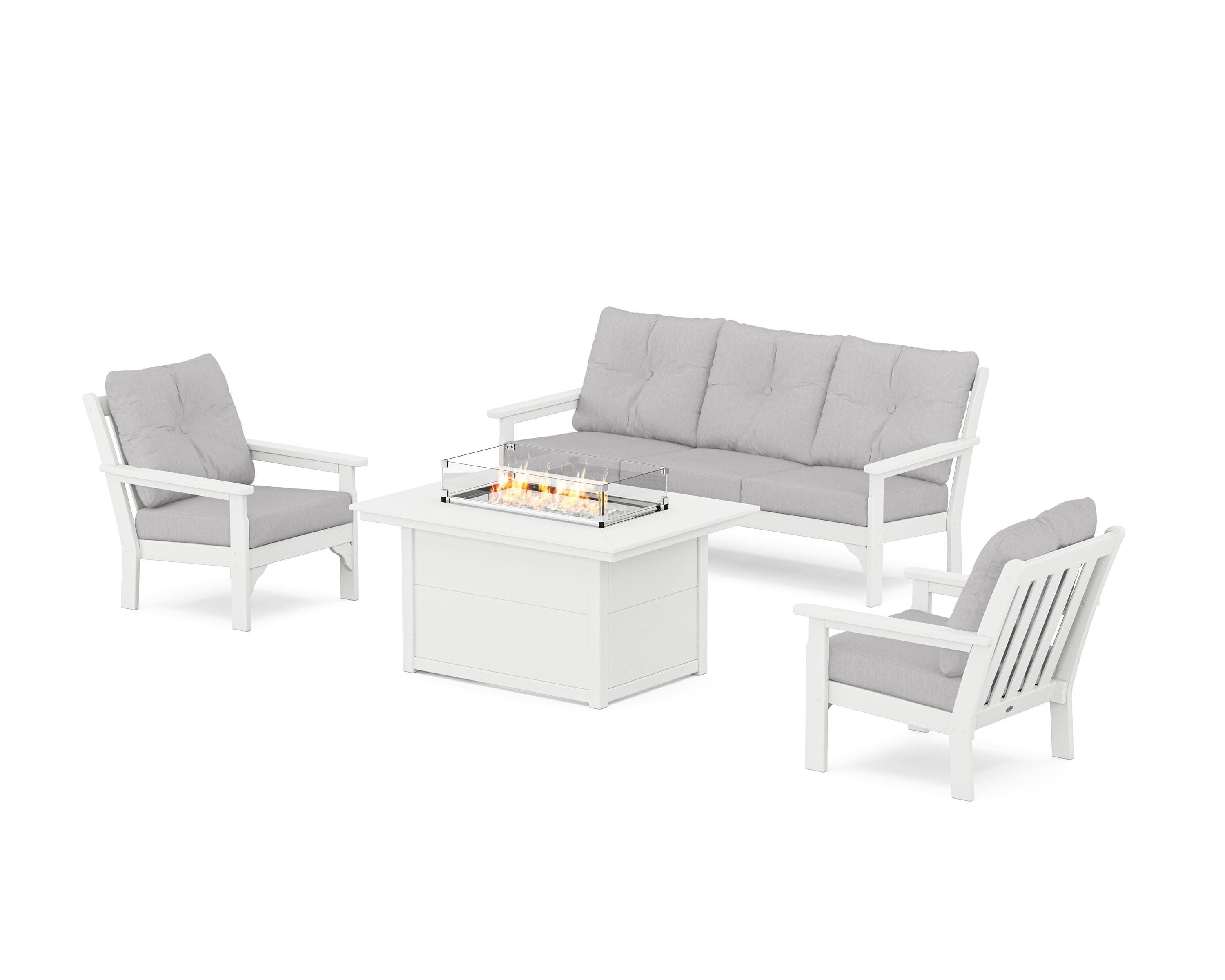 Vineyard Deep Seating Fire Pit Table Set in White / Granite