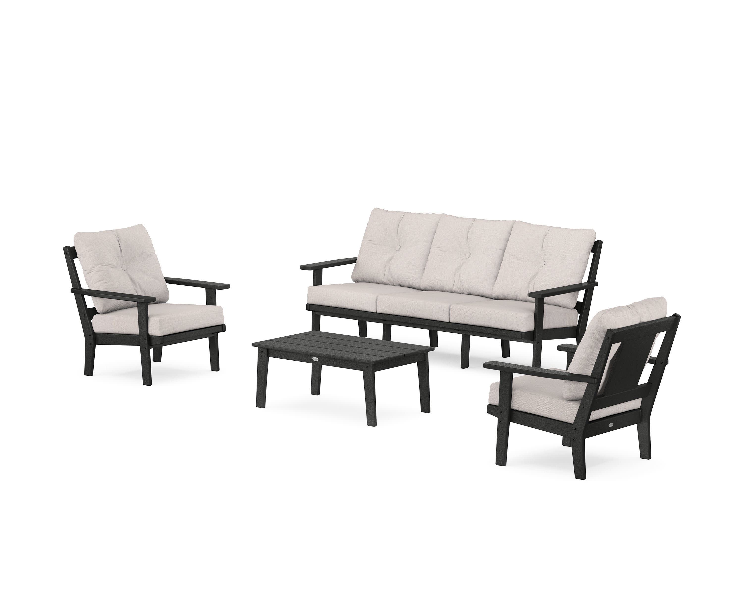 Prairie 4-Piece Deep Seating Set with Sofa in Black / Dune Burlap