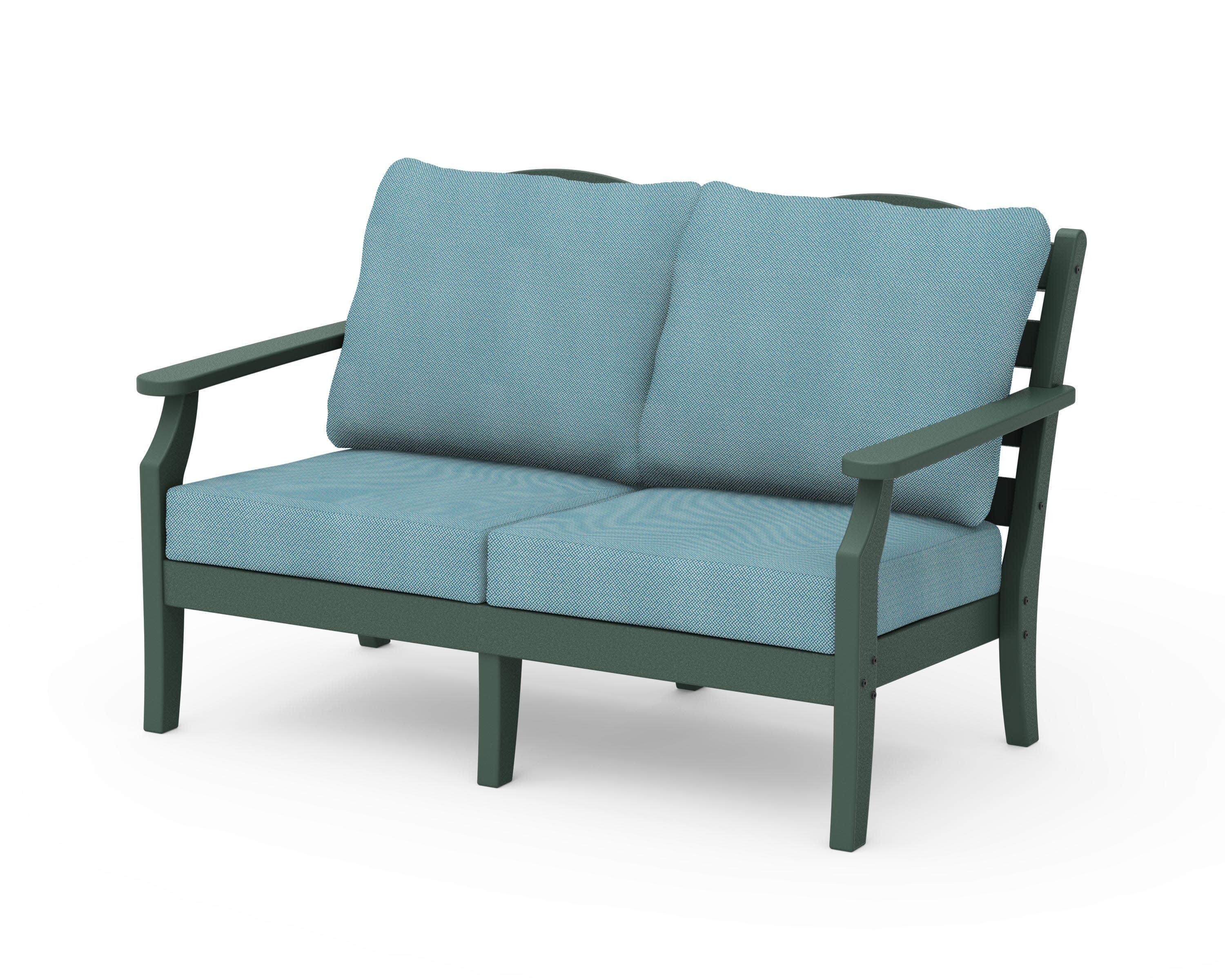Savannah Deep Seating Loveseat in Green / Lattice Sky Blue
