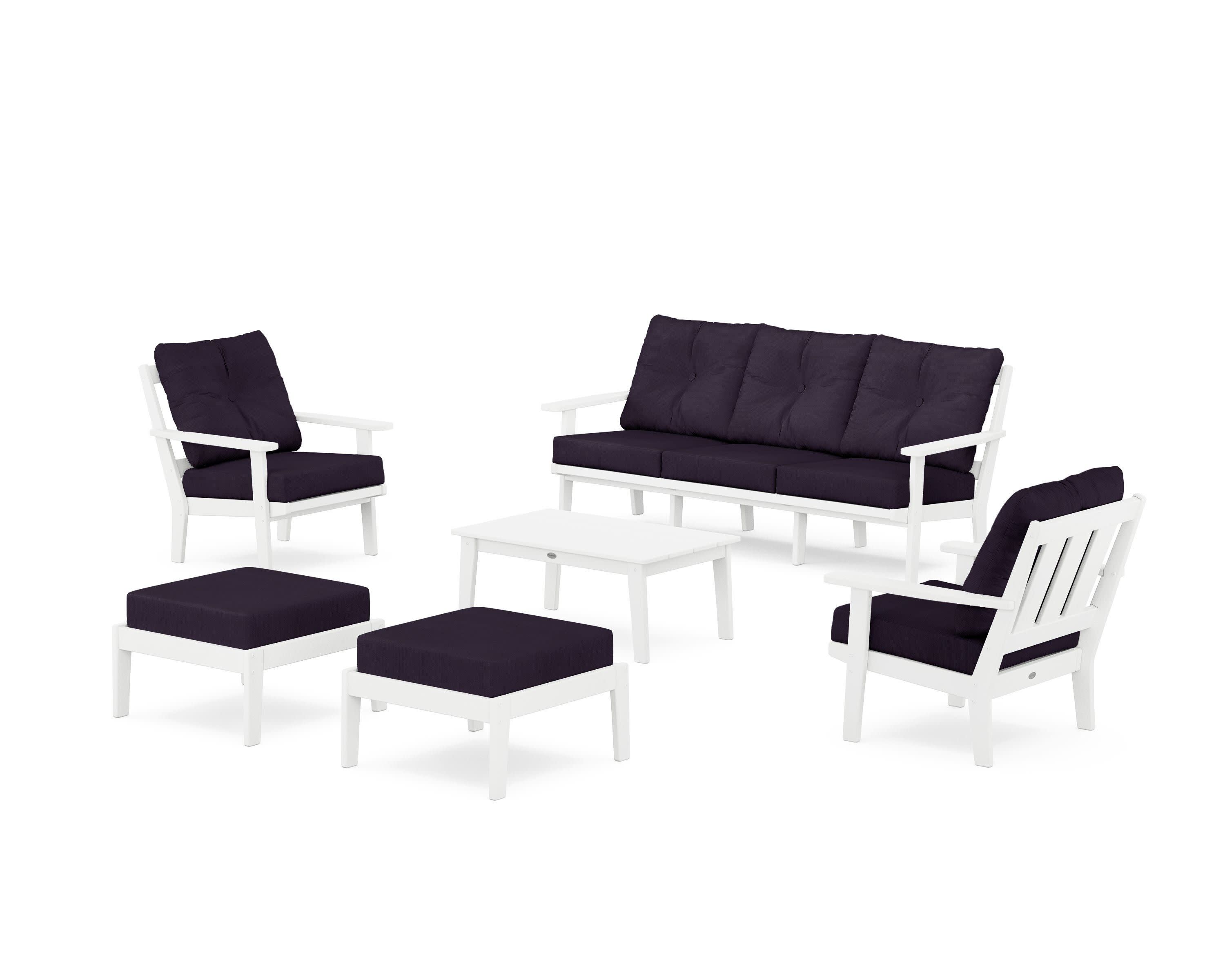 Oxford 6-Piece Lounge Sofa Set in White / Navy Linen