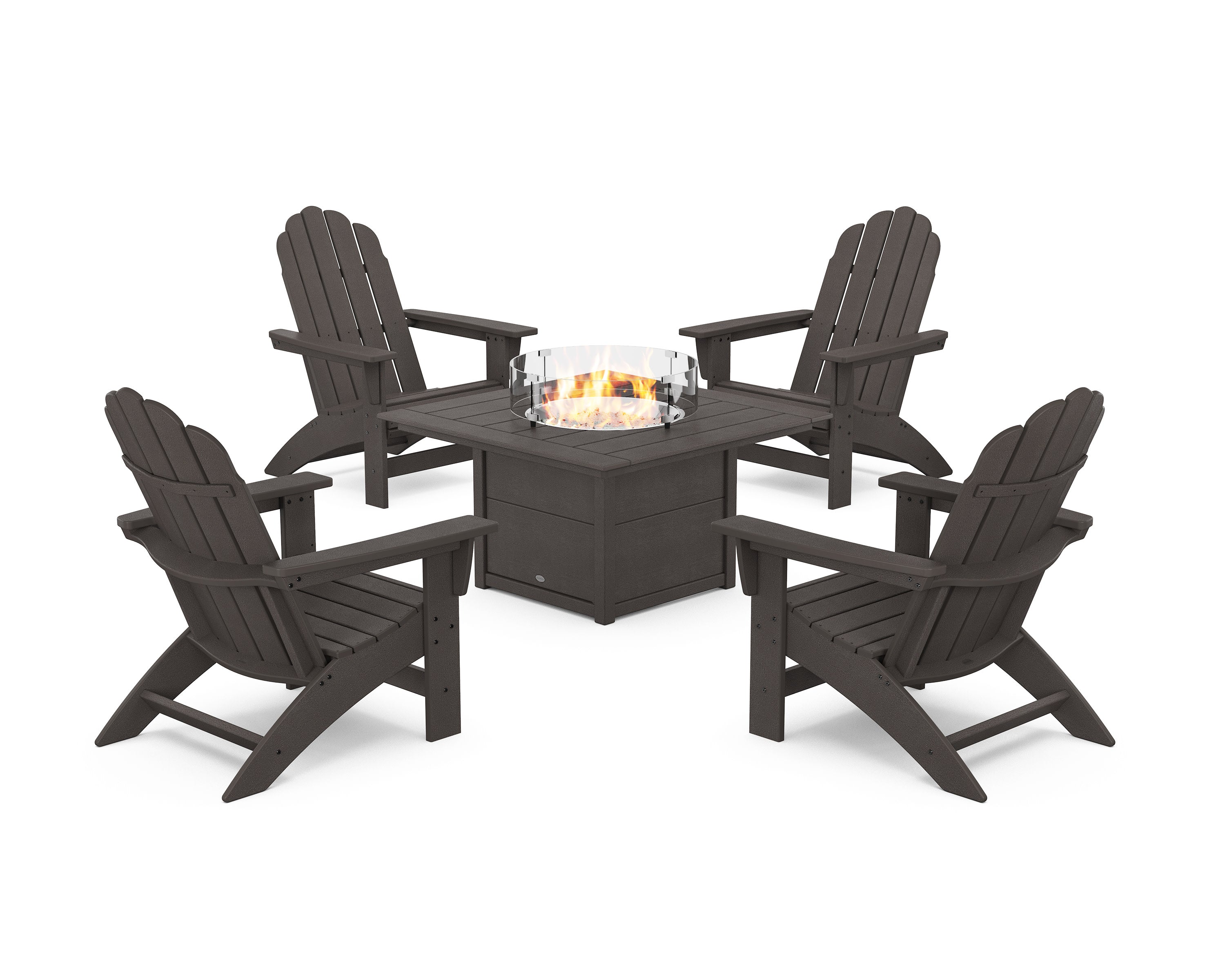 5-Piece Vineyard Grand Adirondack Conversation Set with Fire Pit Table in Vintage Coffee