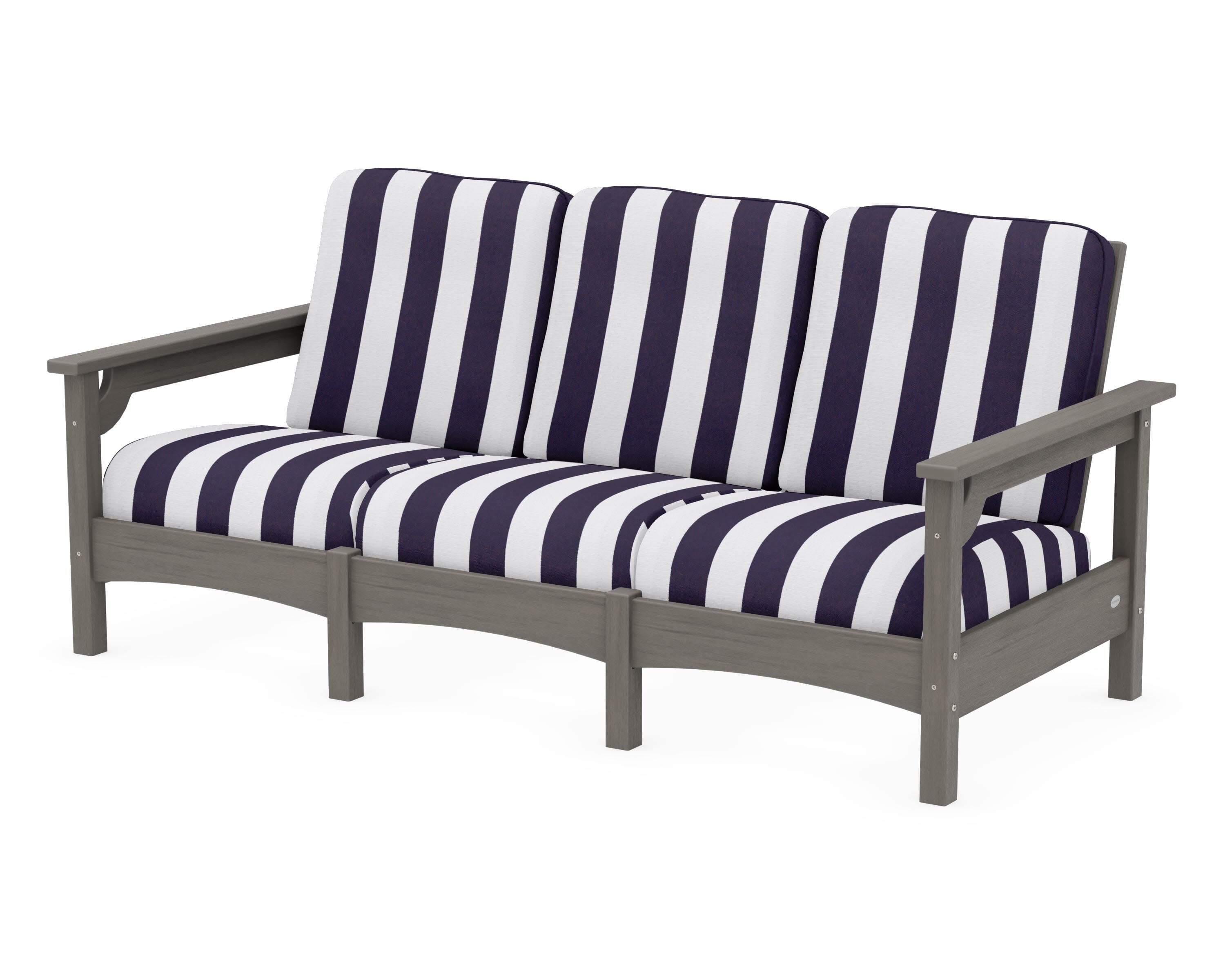 Club Sofa in Driftwood / Cabana Stripe Navy