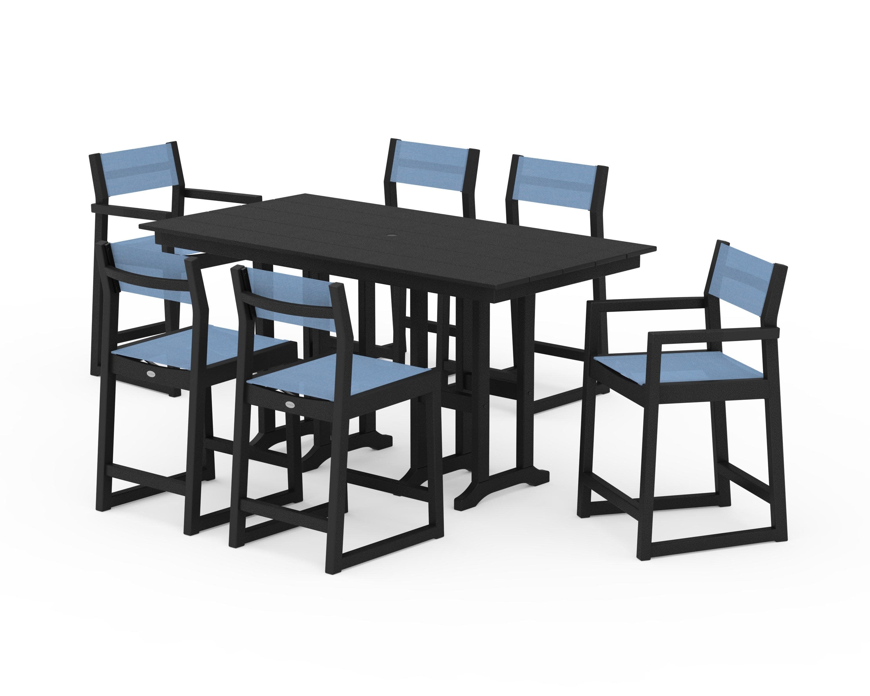 EDGE Sling 7-Piece Farmhouse Counter Set in Black / Poolside Sling