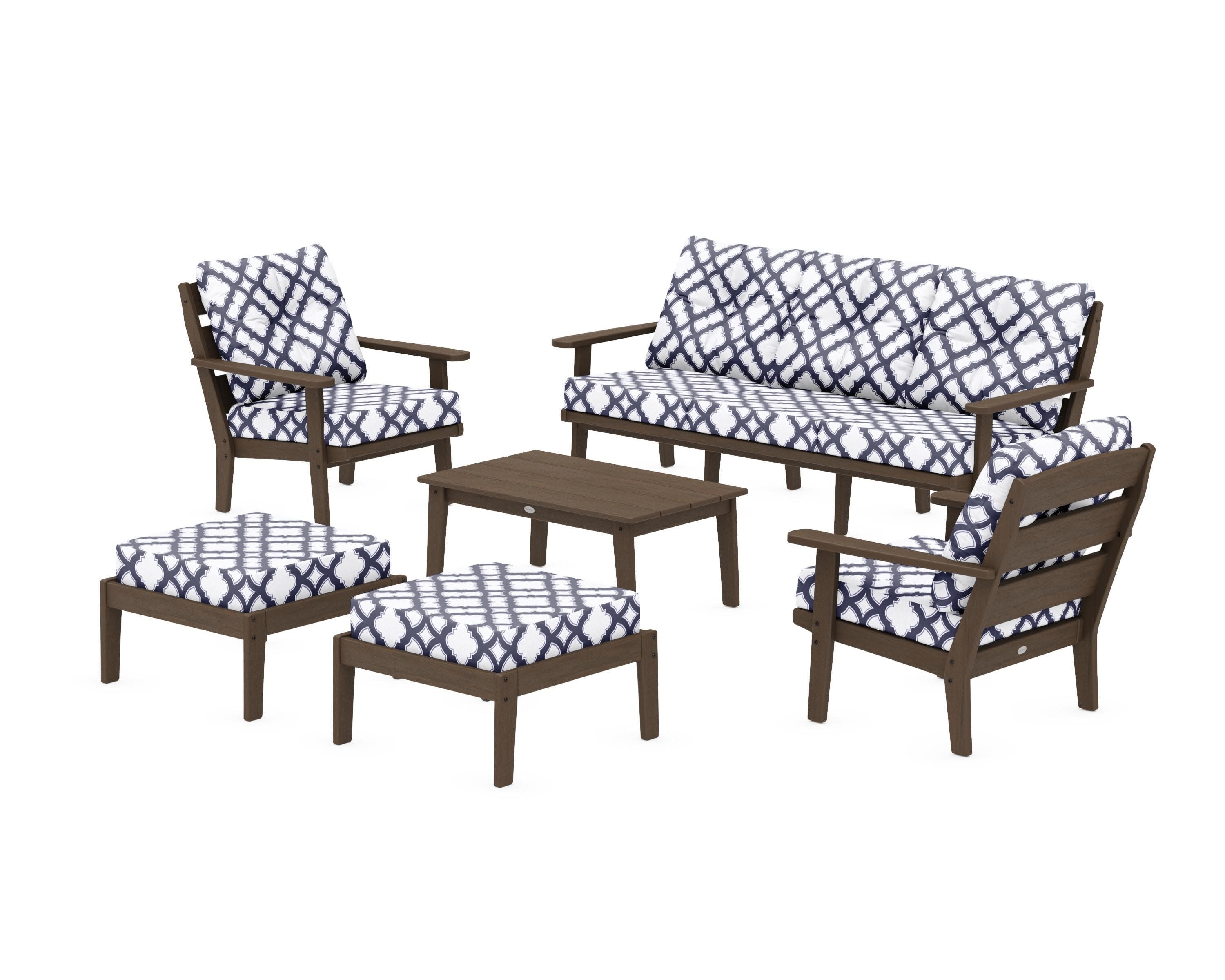 Lakeside 6-Piece Lounge Sofa Set in Kona / Trellis Navy