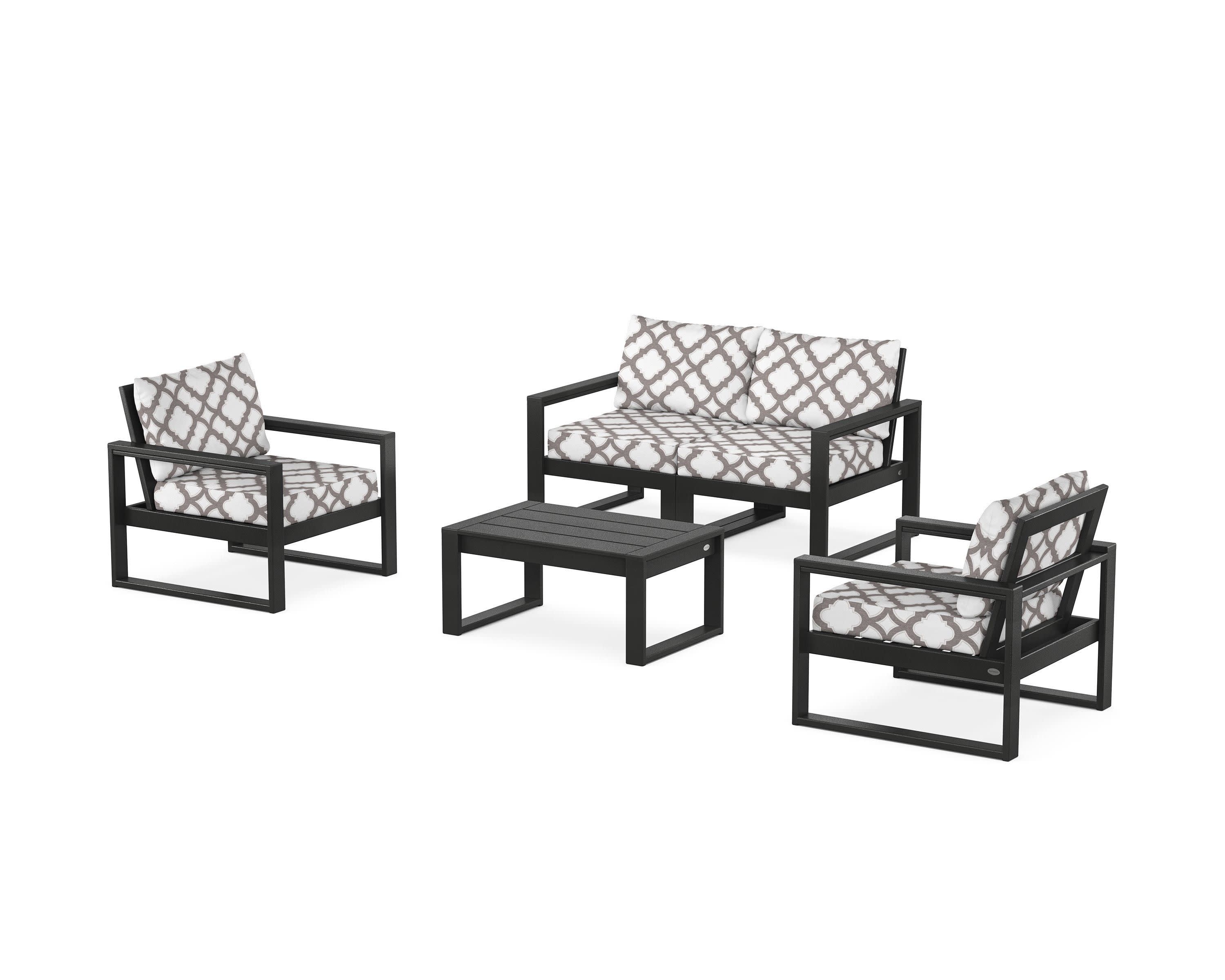 EDGE Sectional 4-Piece Deep Seating Set with Loveseat in Black / Trellis Grey Mist