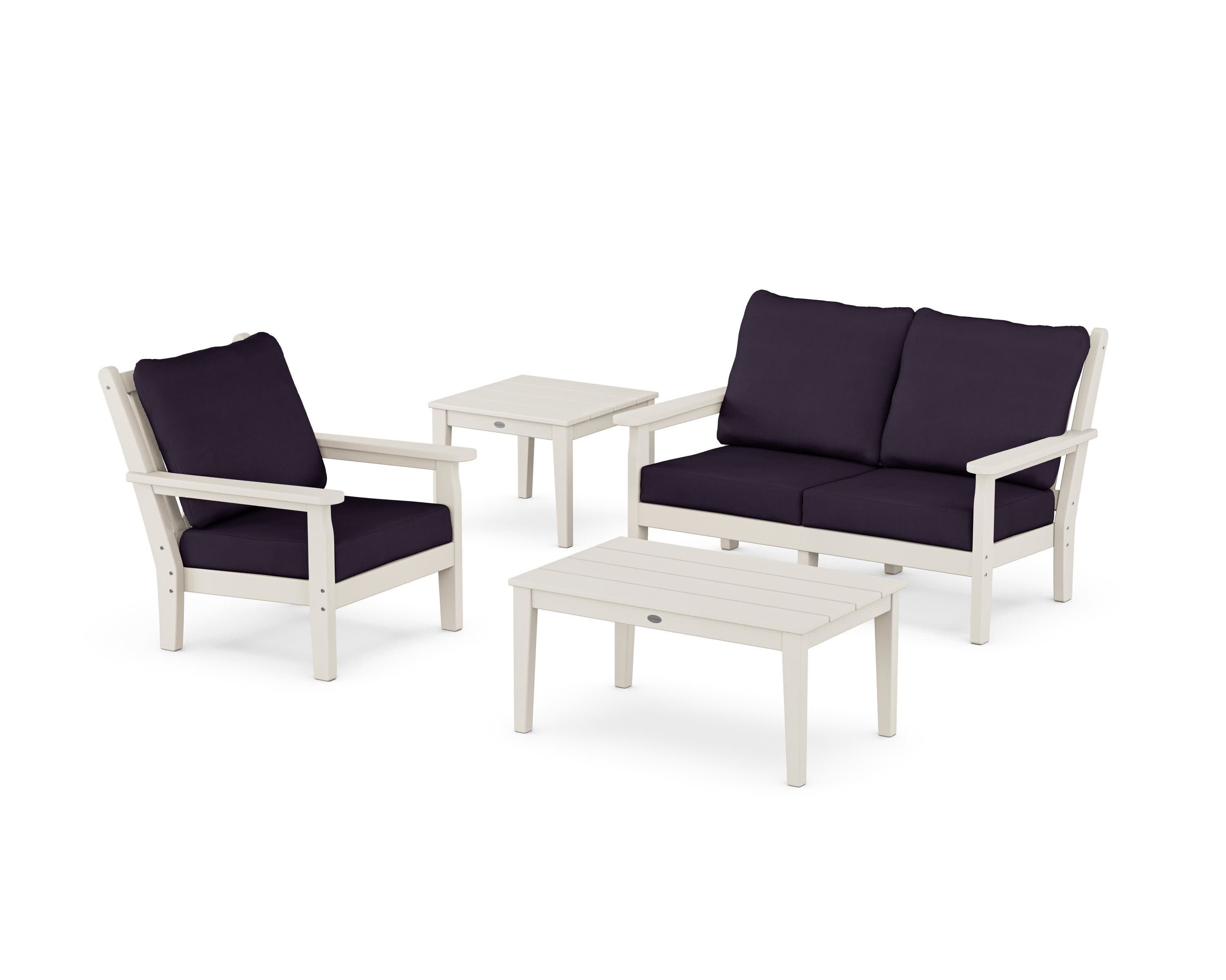 Chippendale 4-Piece Deep Seating Set in Sand / Navy Linen