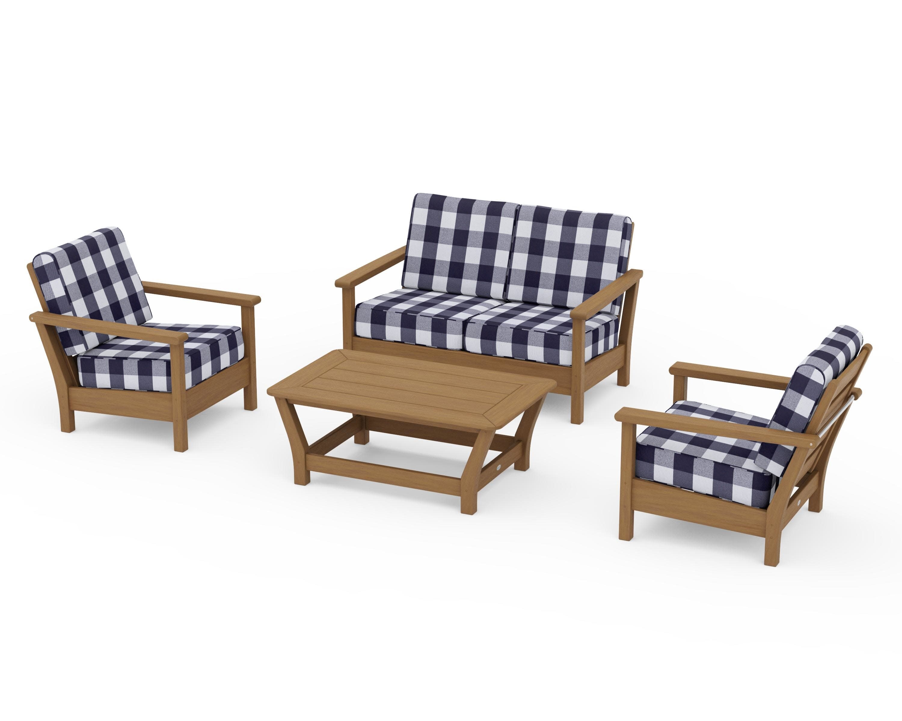 Harbour 4-Piece Deep Seating Set in Natural / Buffalo Plaid Navy