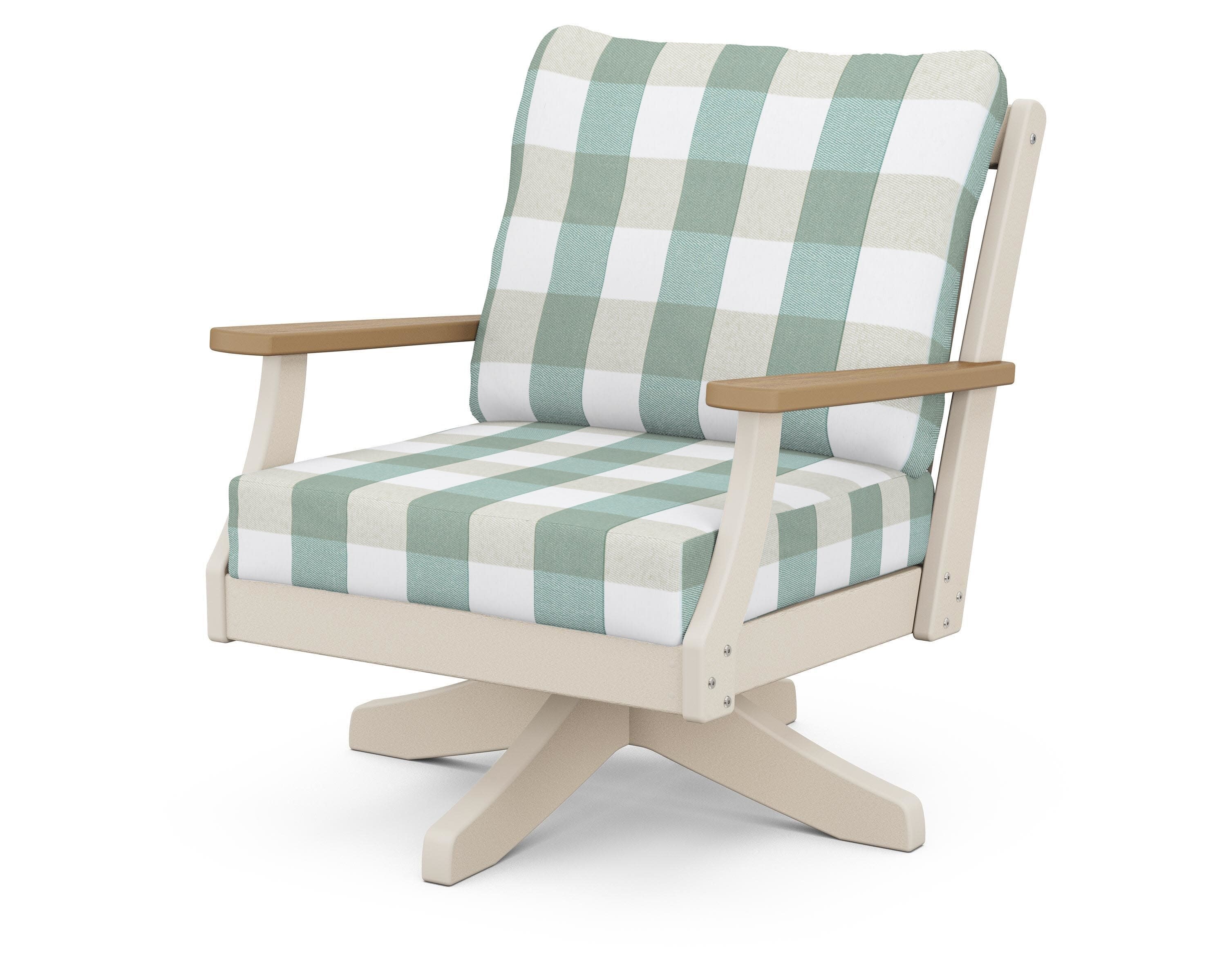 Braxton Deep Seating Swivel Chair in Sand / Natural / Buffalo Plaid Glacier Spa