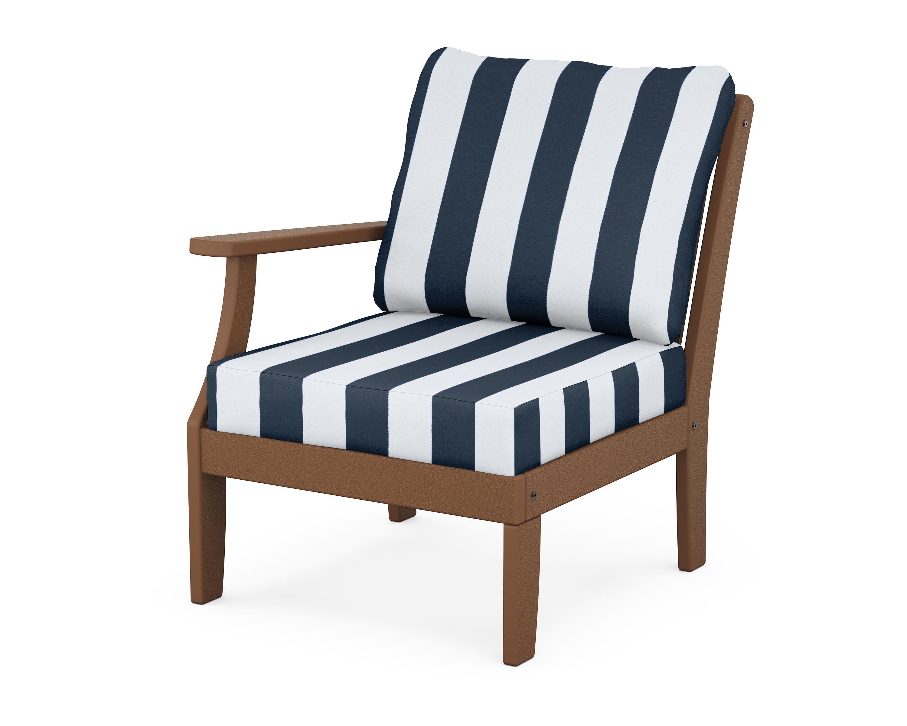Braxton Modular Left Arm Chair in Teak / Cabana Stripe Marine Indigo