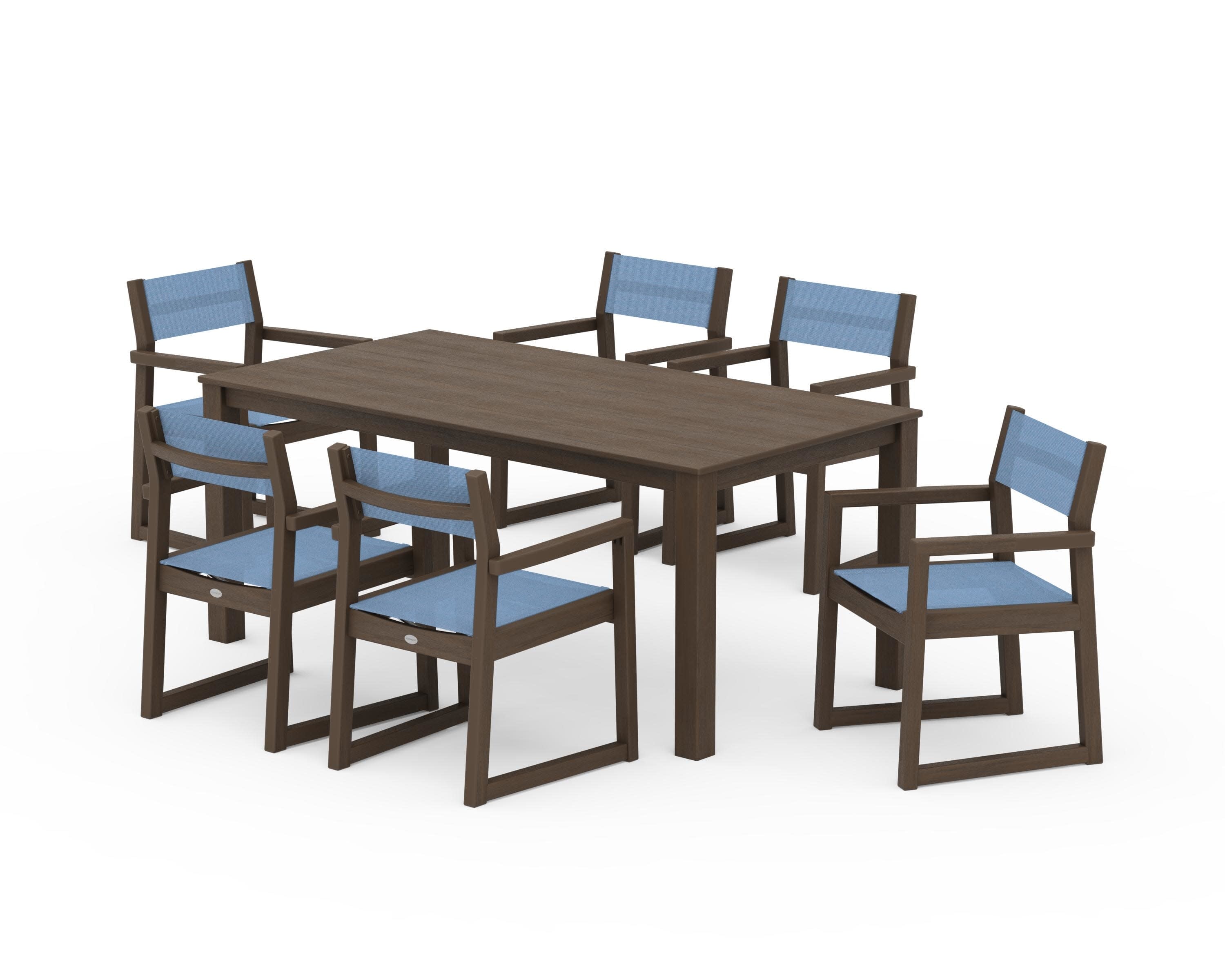 EDGE Sling Arm Chair 7-Piece Parsons Dining Set in Kona / Poolside Sling