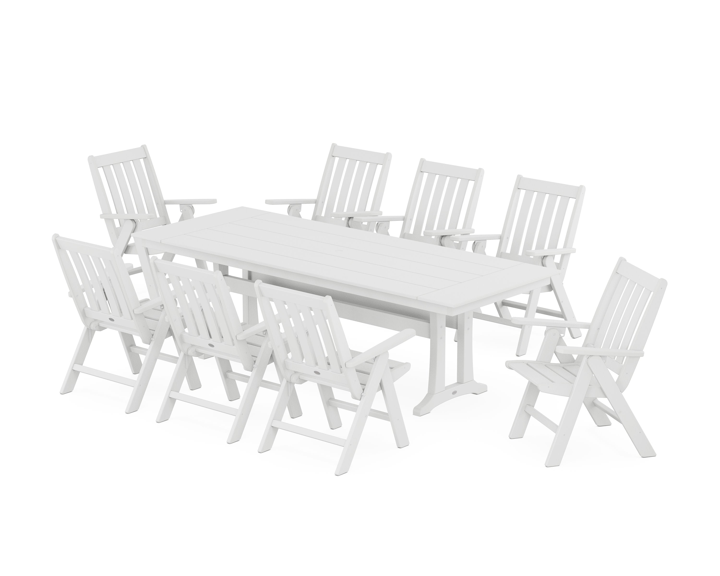 Vineyard Folding 9-Piece Farmhouse Dining Set with Trestle Legs in White