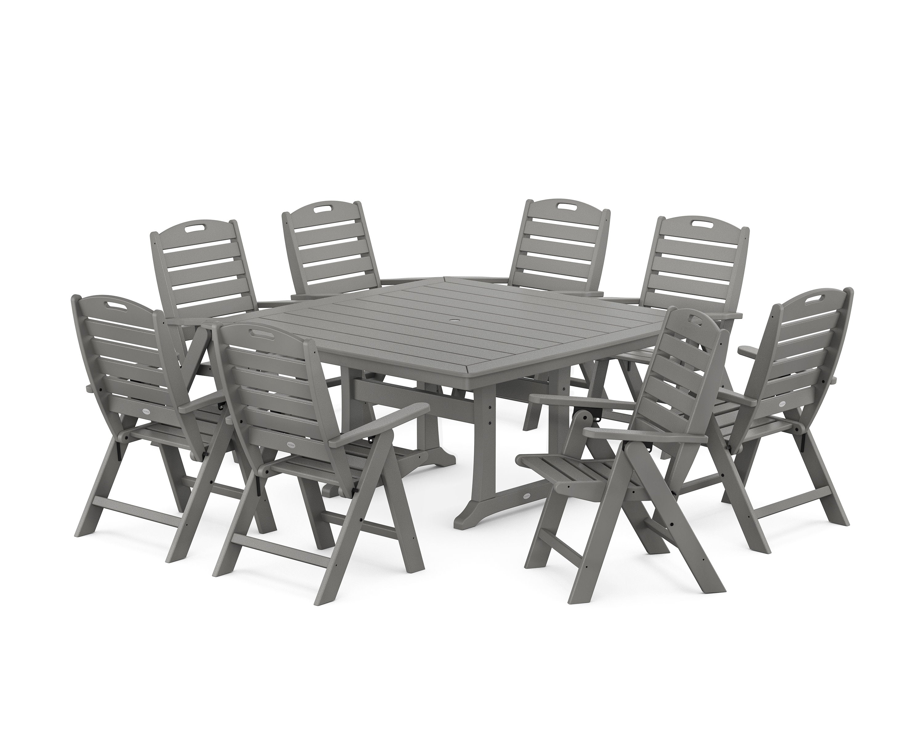 Nautical Highback 9-Piece Square Dining Set with Trestle Legs in Slate Grey